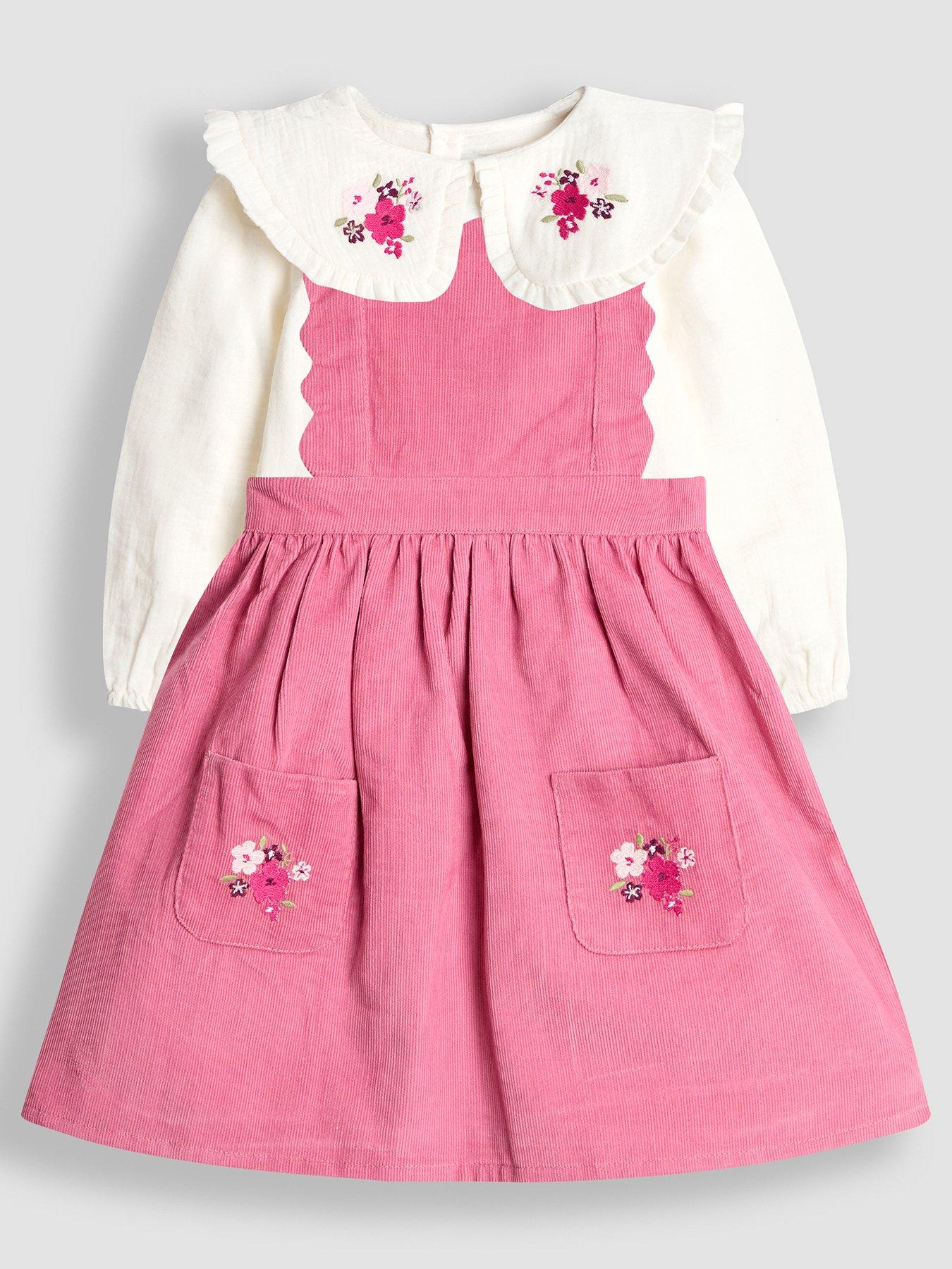 undefined Toddler Girls Scalloped Cord Pinafore and Blouse Set - Pink