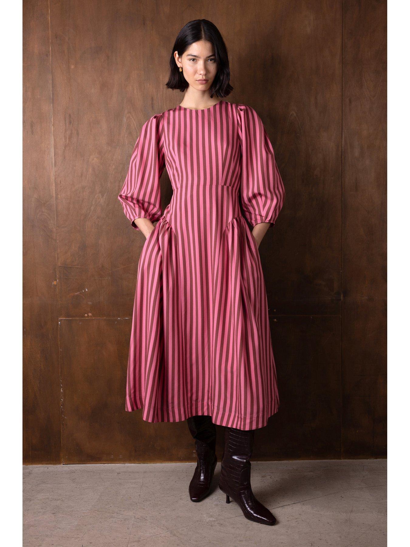 Image 1 of 4 of Vivere Pippa Stripe Dress - Pink/ Brown