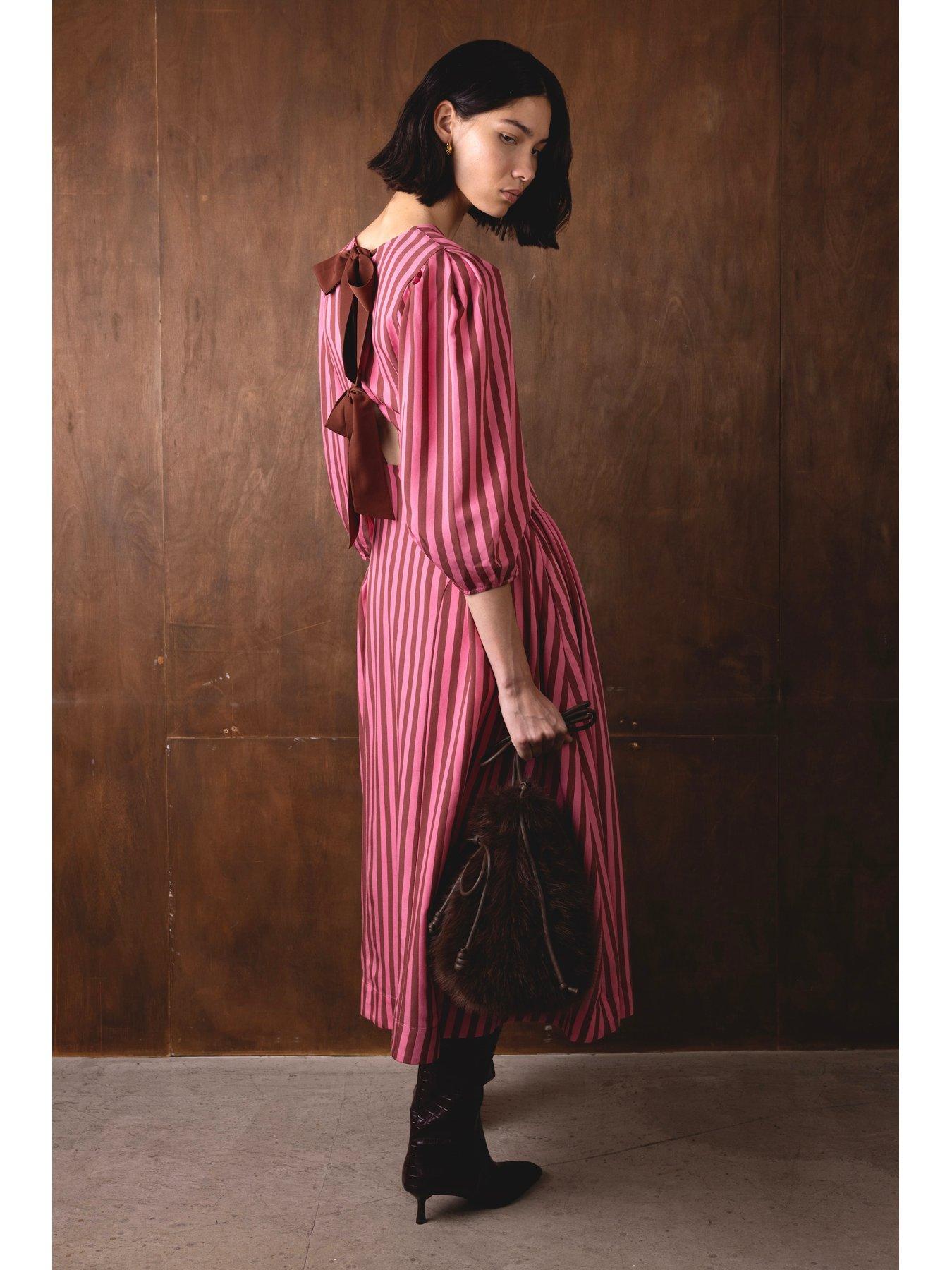 Image 3 of 4 of Vivere Pippa Stripe Dress - Pink/ Brown