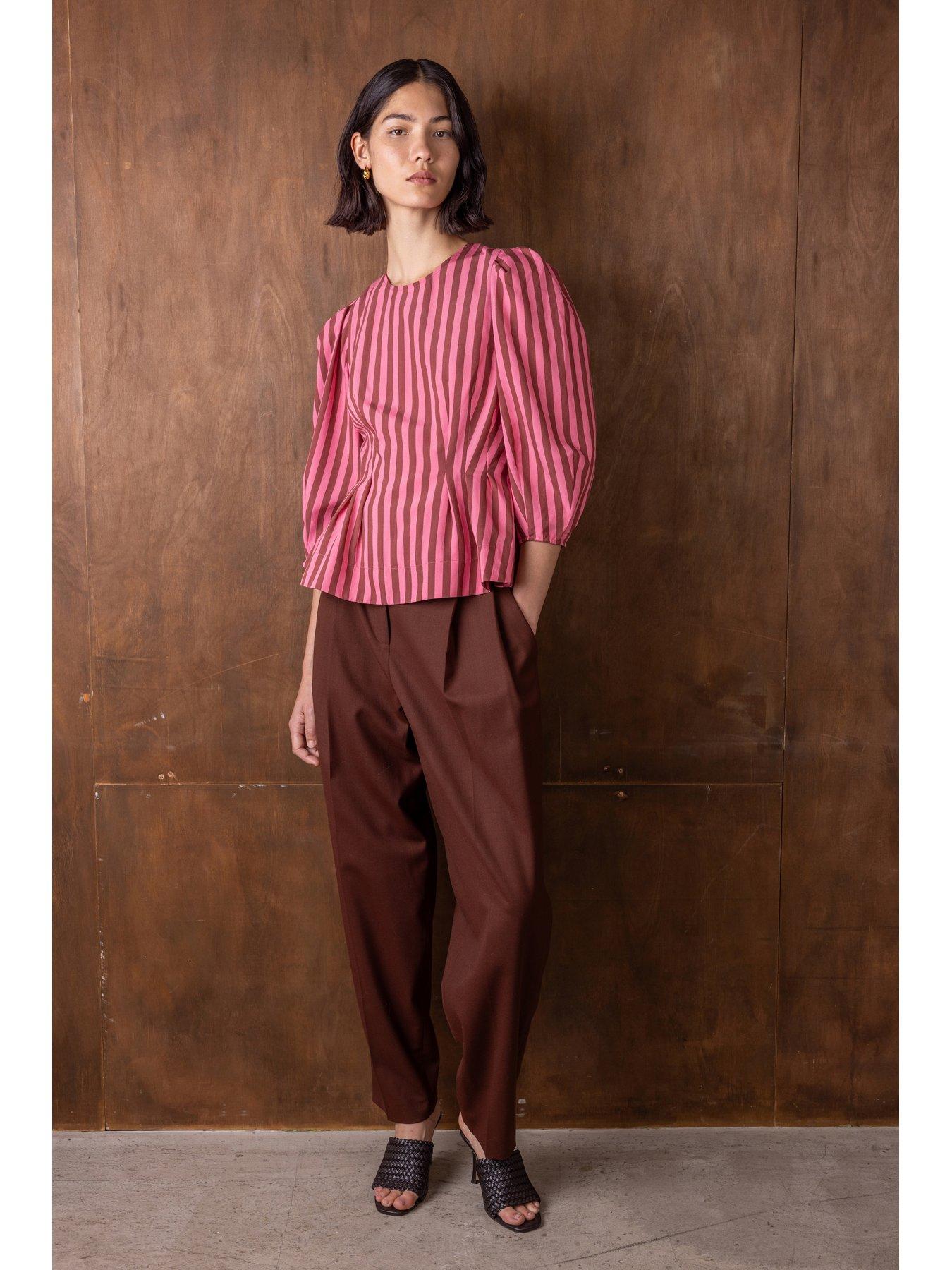vivere-ada-striped-organza-top-pinkbrown