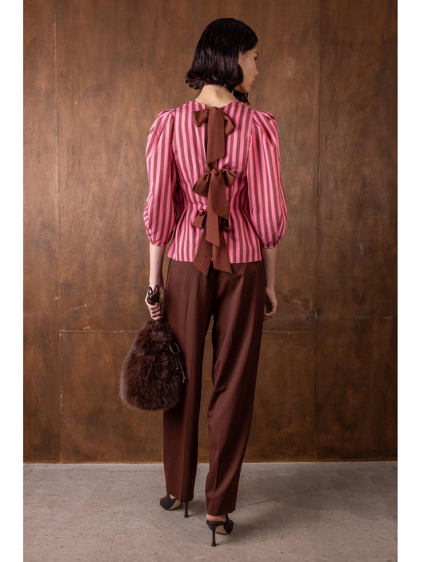  image of vivere-ada-striped-organza-top-pinkbrown