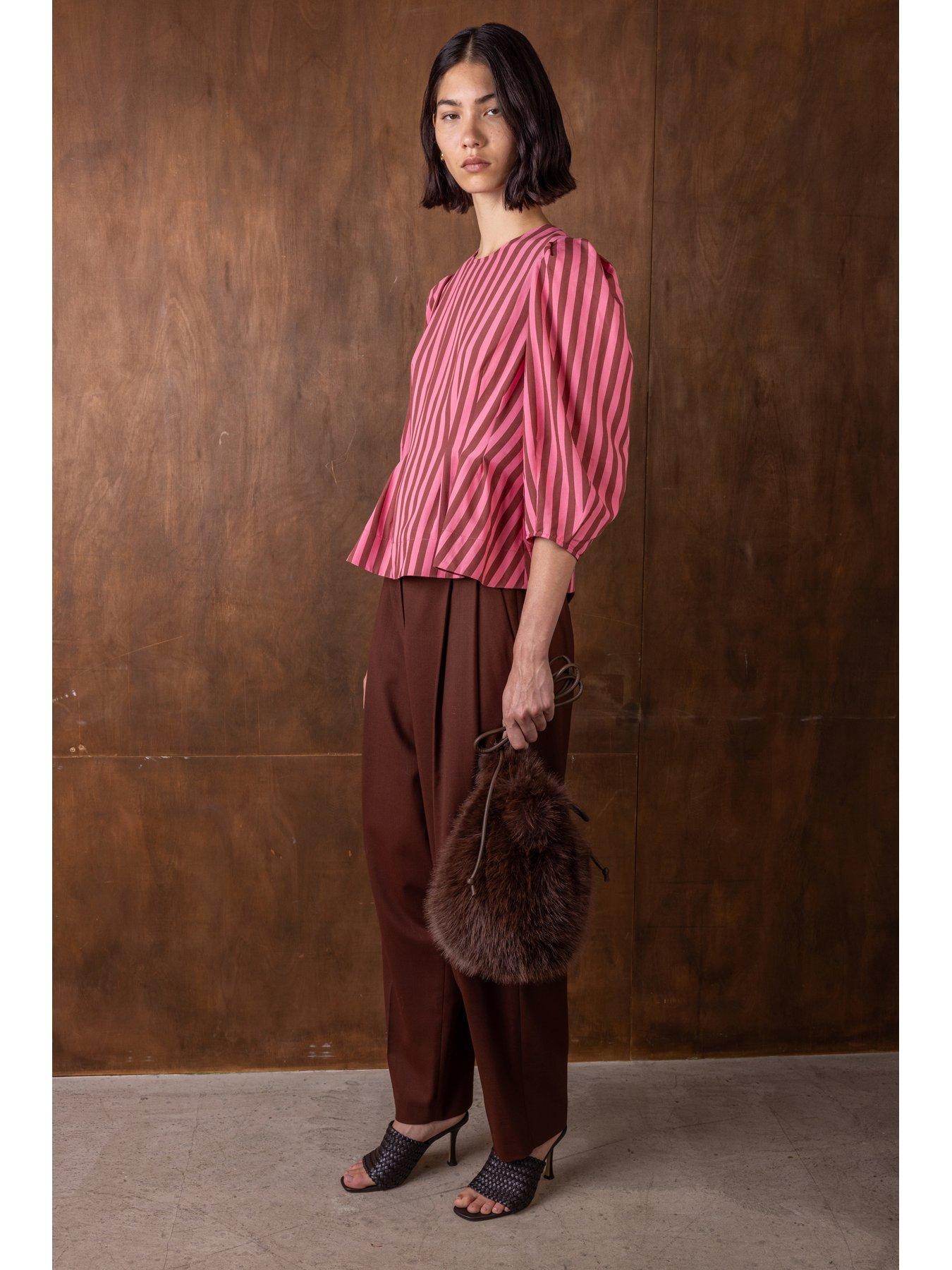  image of vivere-ada-striped-organza-top-pinkbrown