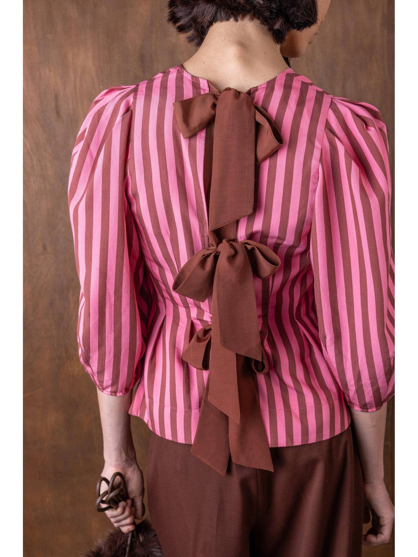  image of vivere-ada-striped-organza-top-pinkbrown