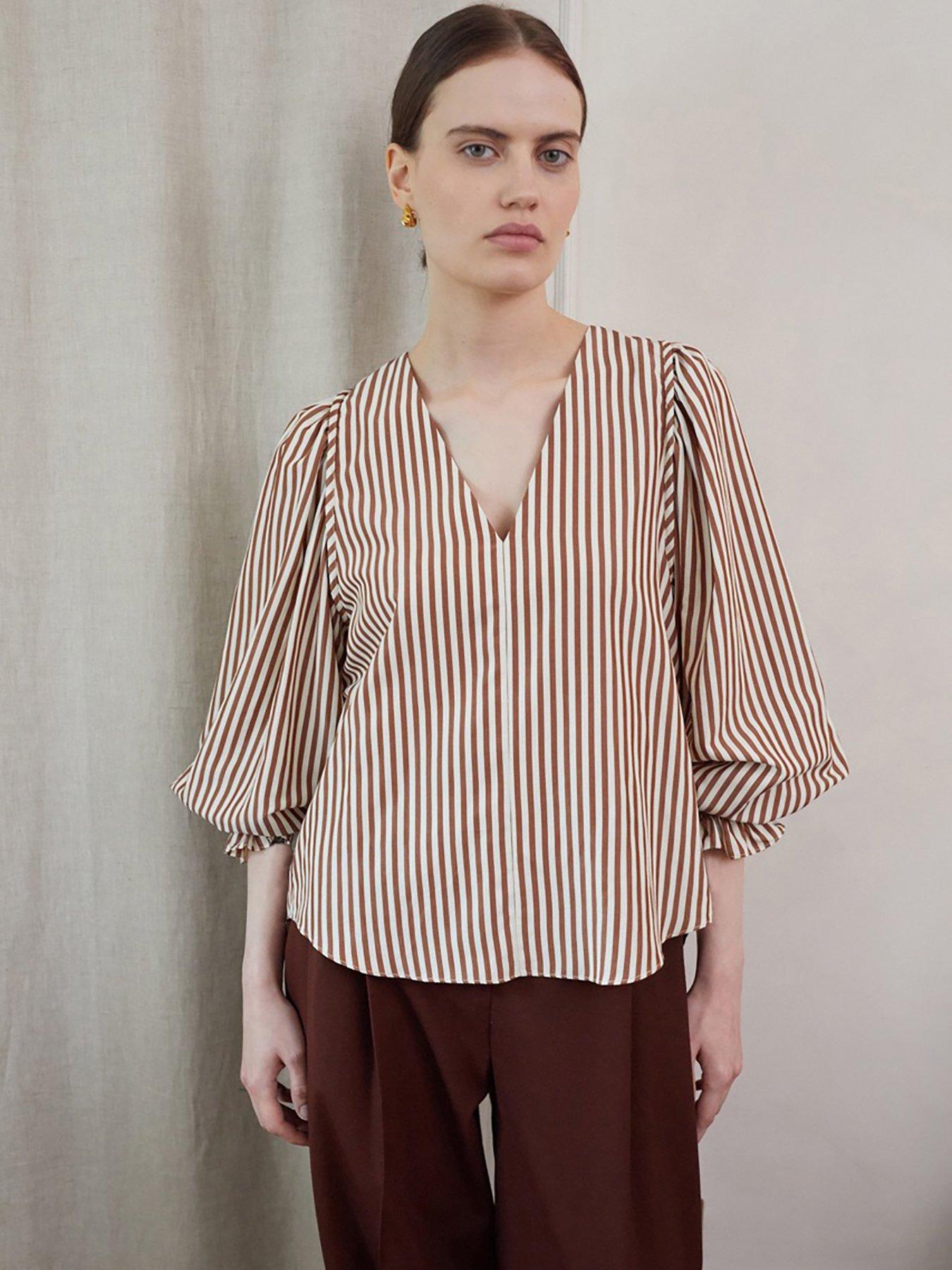 Vivere Remi Stripe Top - Brown/Cream