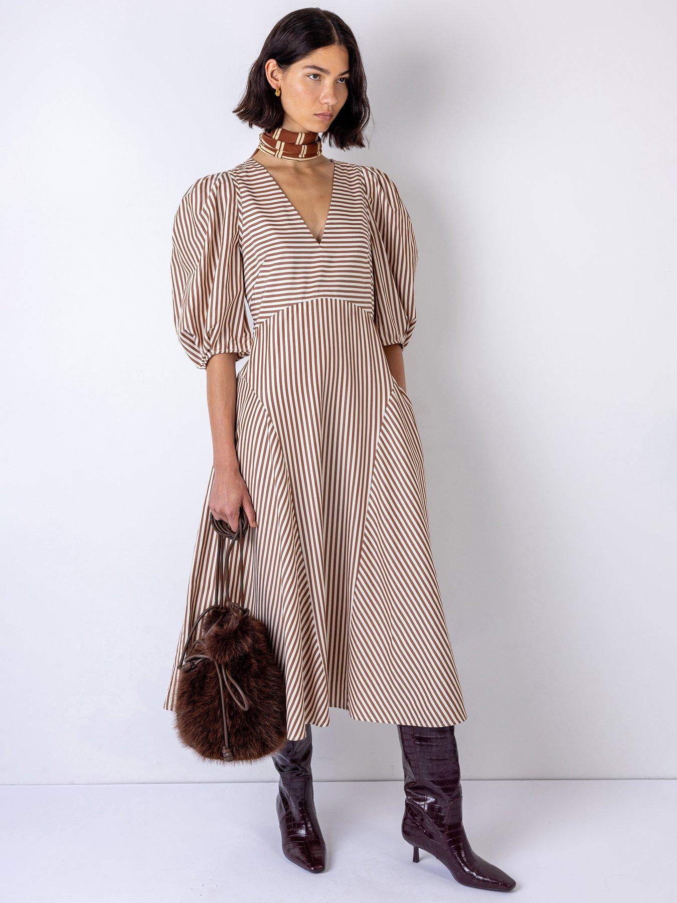 Vivere Mila Stripe Dress - Brown/Cream