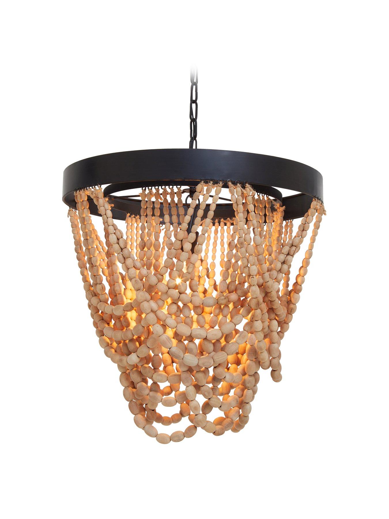 Image 2 of 7 of Interiors By Premier Lapiz Wood Bead Chandelier