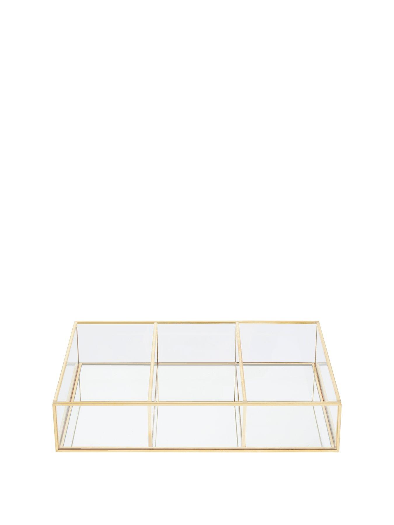  image of interiors-by-premier-beauty-3-compartments-clear-glass-makeup-organiser