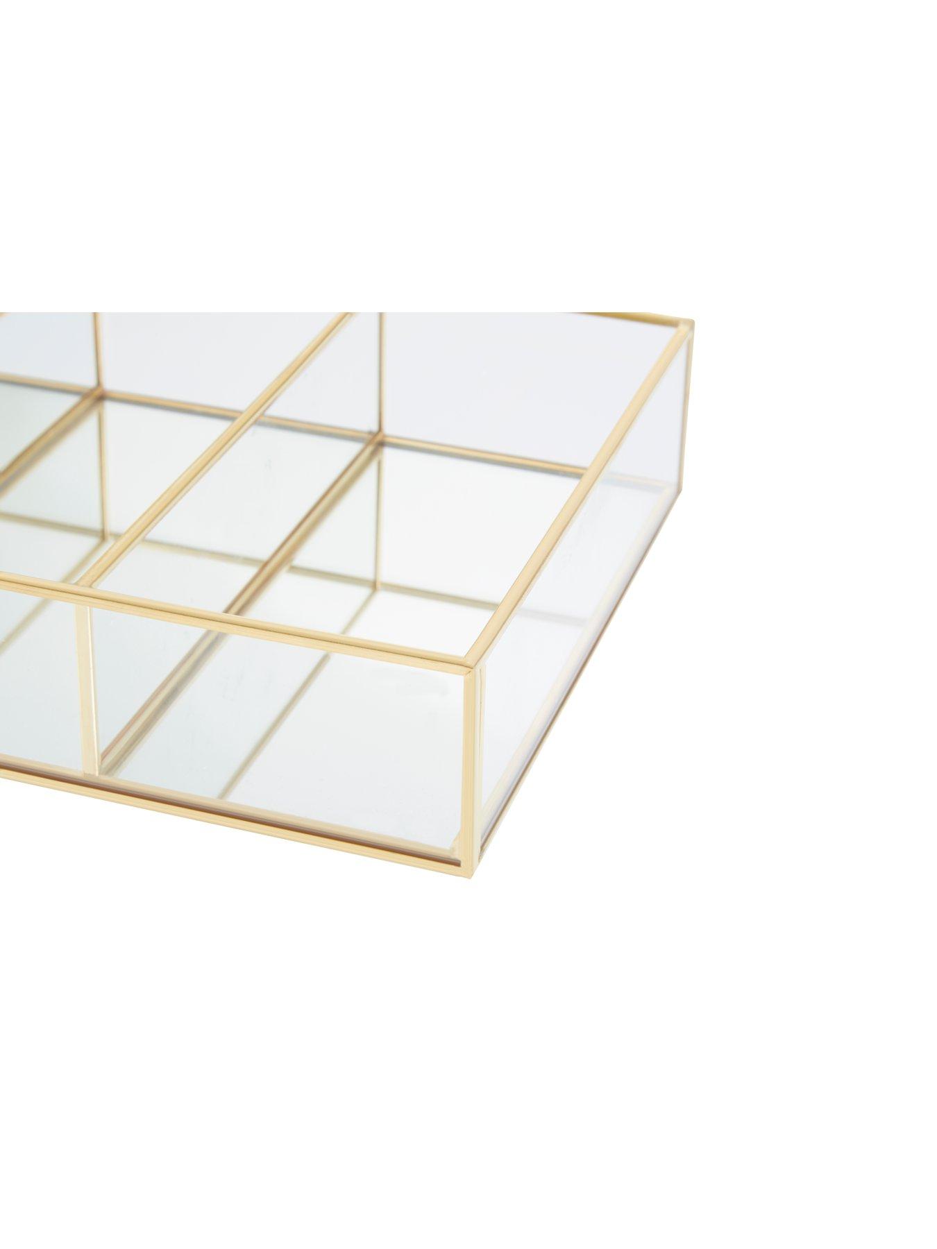 image of interiors-by-premier-beauty-3-compartments-clear-glass-makeup-organiser