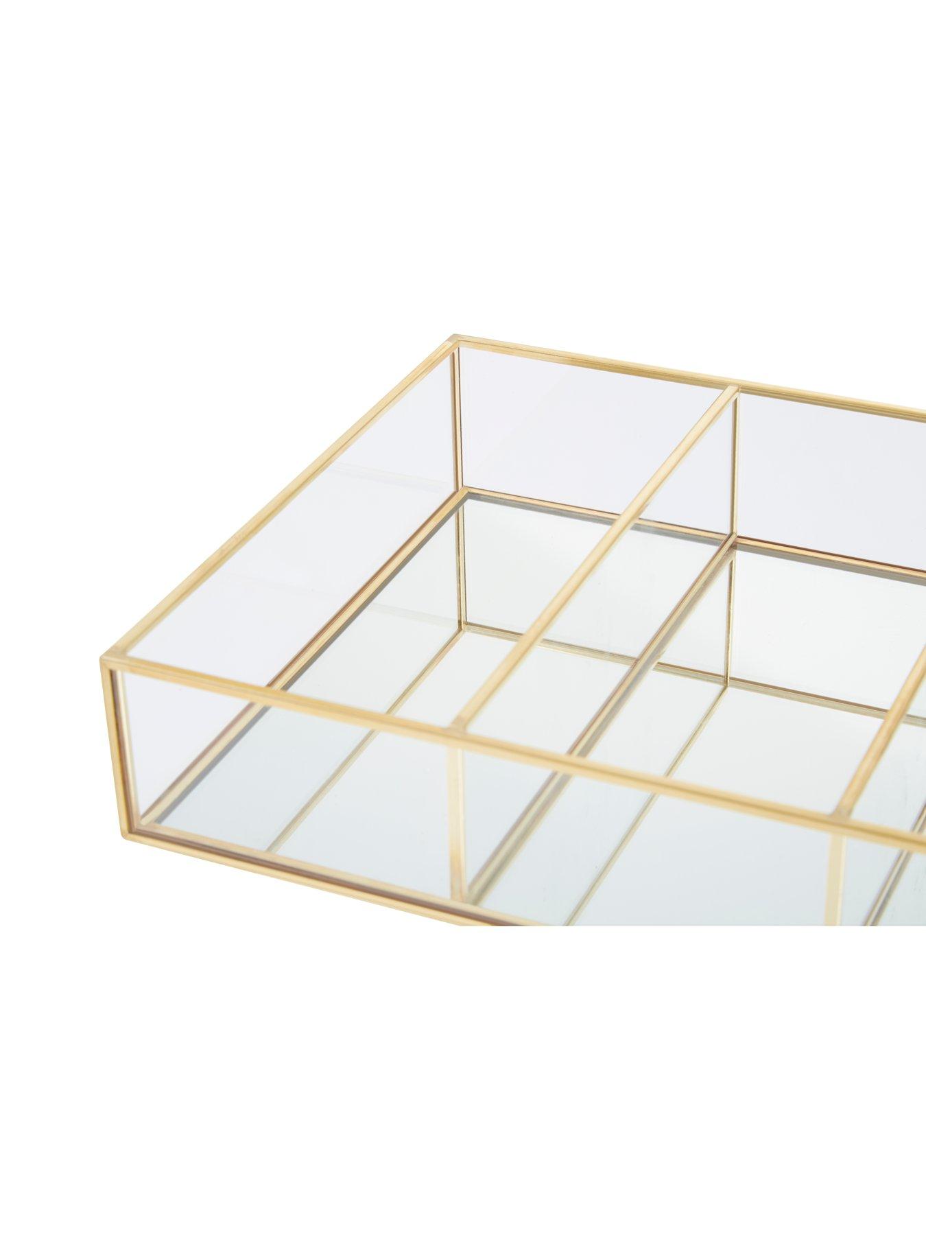  image of interiors-by-premier-beauty-3-compartments-clear-glass-makeup-organiser