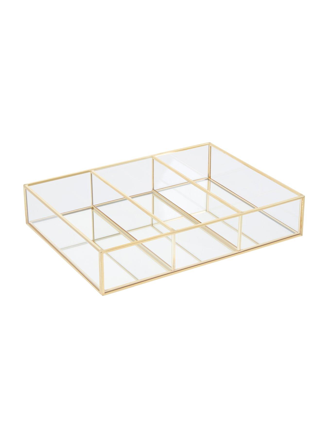  image of interiors-by-premier-beauty-3-compartments-clear-glass-makeup-organiser