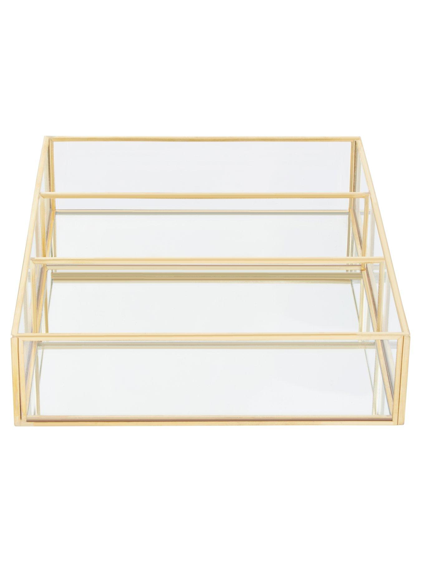  image of interiors-by-premier-beauty-3-compartments-clear-glass-makeup-organiser