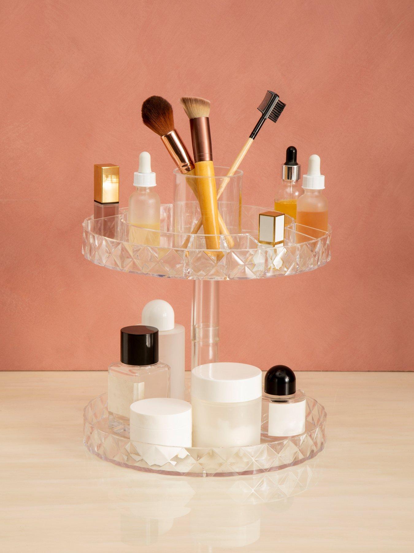 Image 1 of 7 of Interiors By Premier Beauty Two Tier Revolving Black Cosmetic Organiser