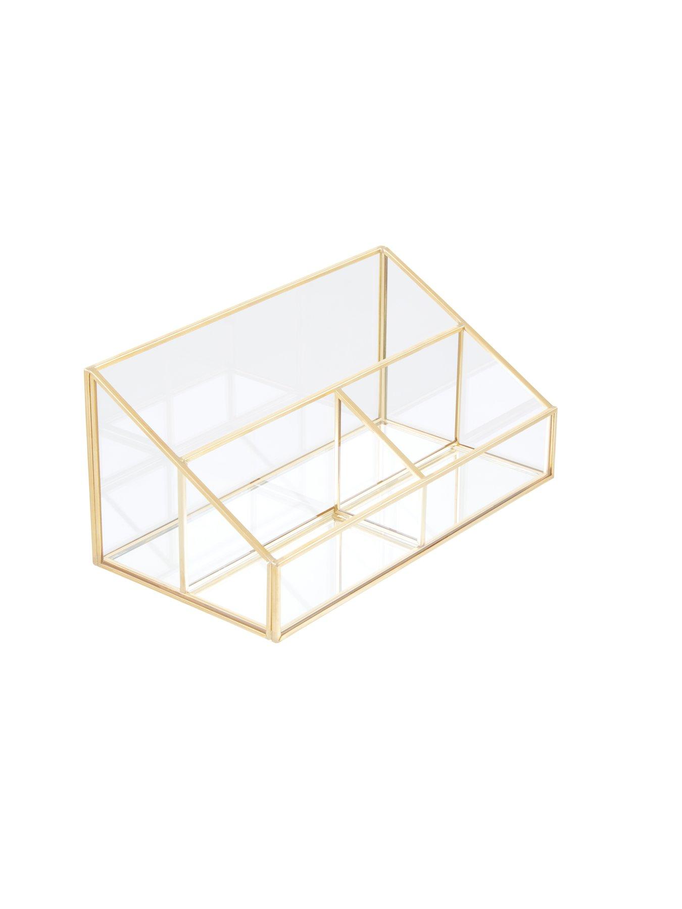  image of interiors-by-premier-beauty-glass-makeup-organiser-with-3-compartments