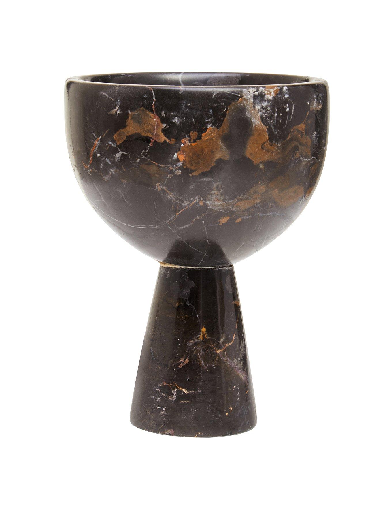 Image 2 of 5 of Interiors By Premier Salmo Small Black Marble Pedestal Bowl