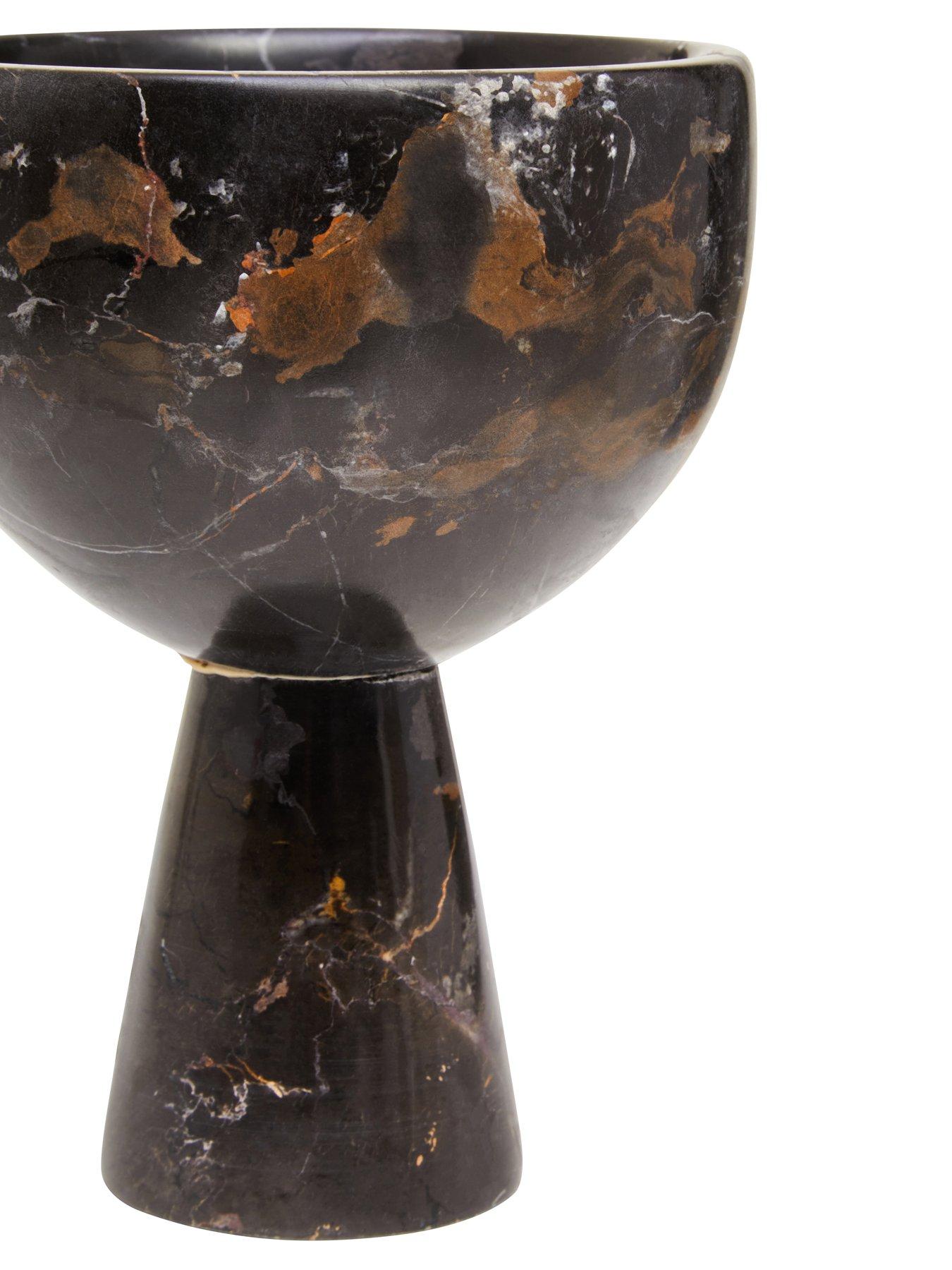 Image 4 of 5 of Interiors By Premier Salmo Small Black Marble Pedestal Bowl