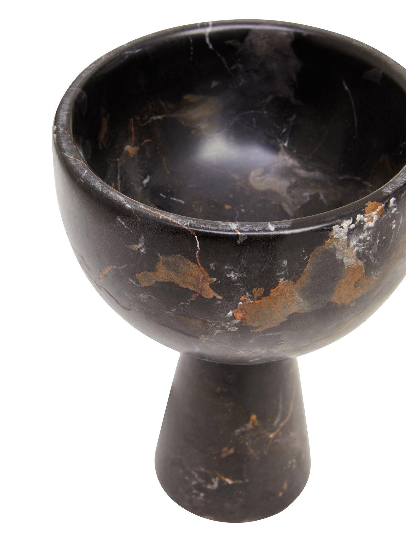 Image 5 of 5 of Interiors By Premier Salmo Small Black Marble Pedestal Bowl