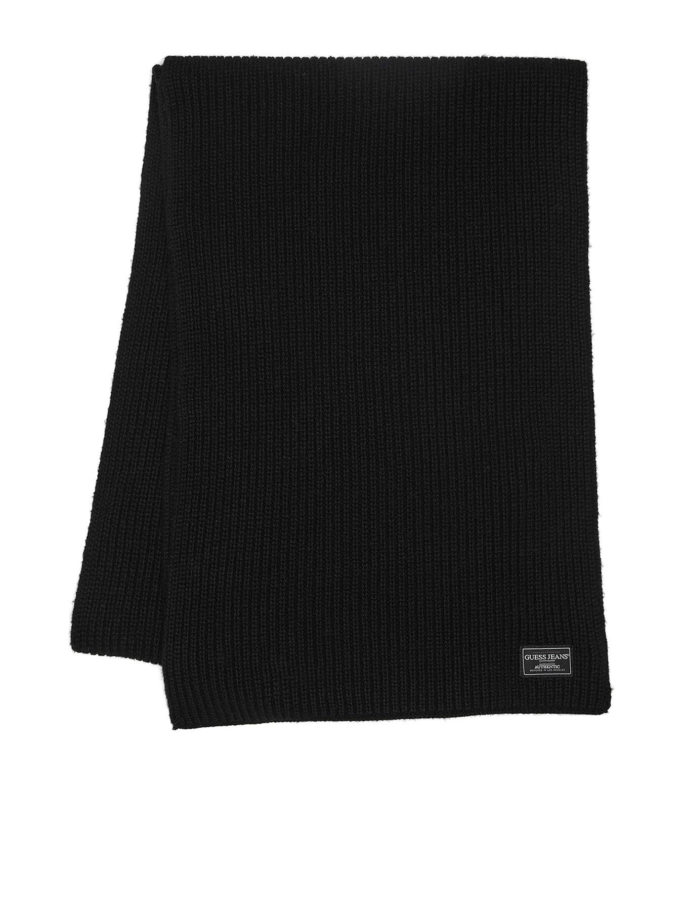 guess-jeans-patch-logo-knitted-scarf-black