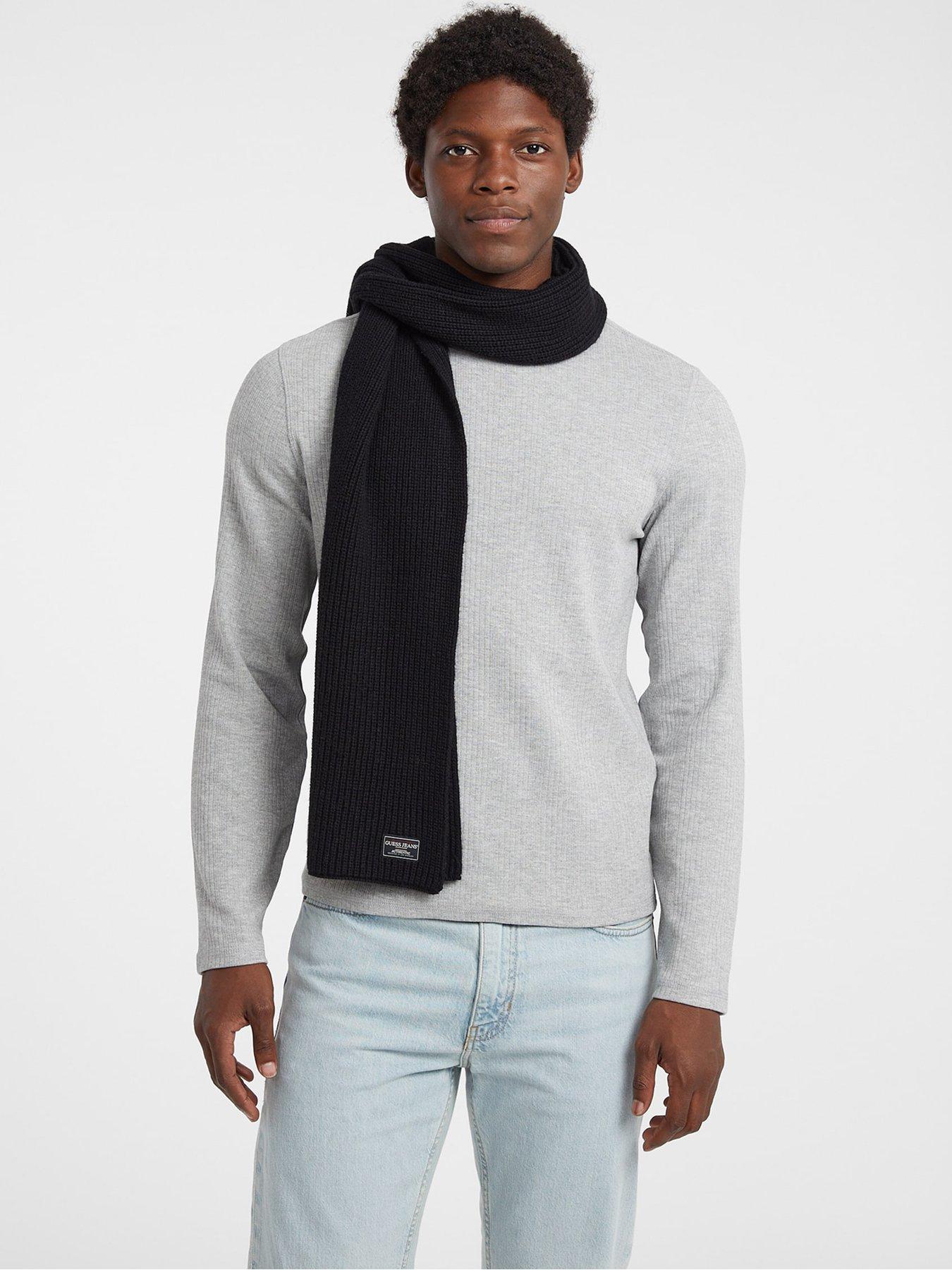  image of guess-jeans-patch-logo-knitted-scarf-black