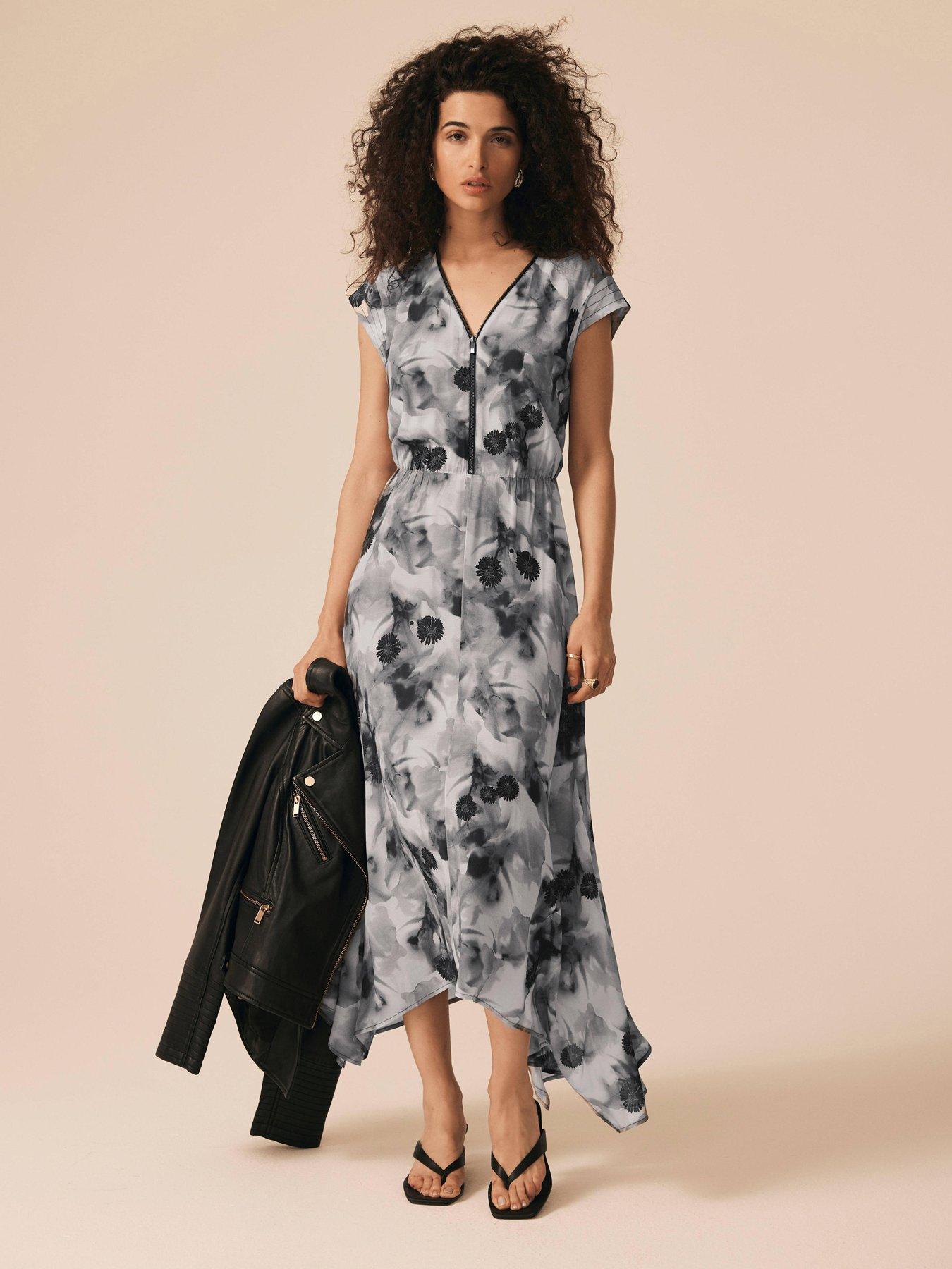 Image 1 of 6 of Mint Velvet Abstract Print Zip Dress - Grey