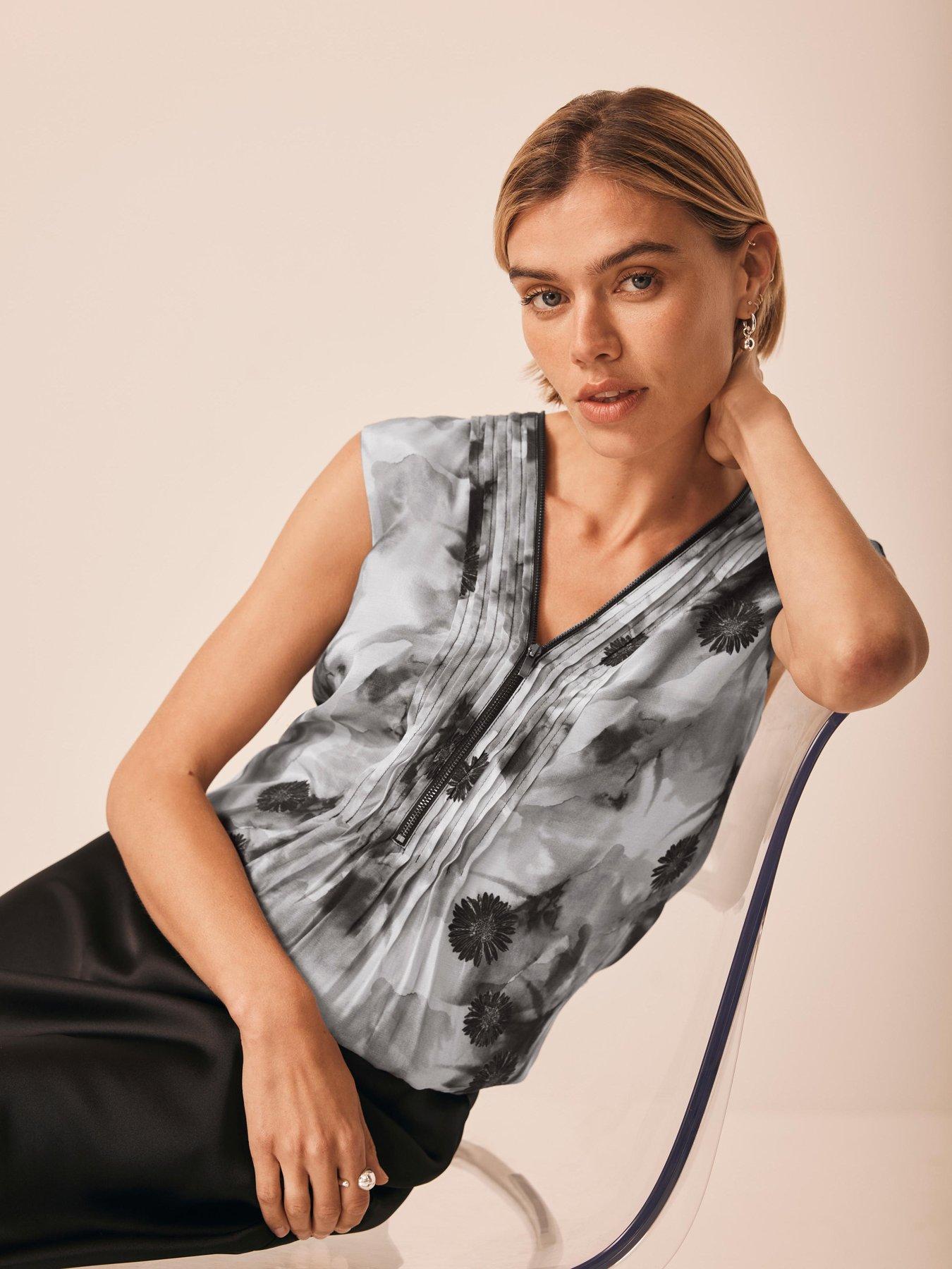 Image 2 of 6 of Mint Velvet Abstract Print Zip Top - Grey