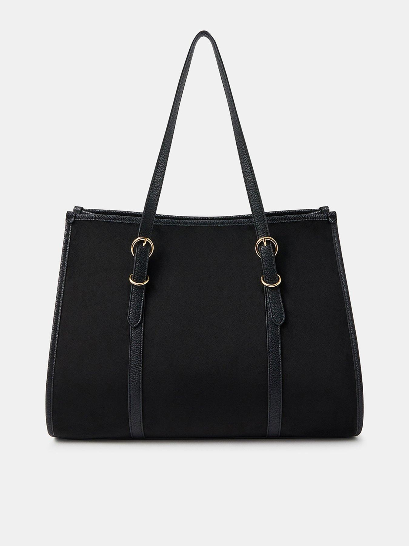 Image 1 of 4 of Accessorize Buckle Strap Suedette Shoulder Bag - Black