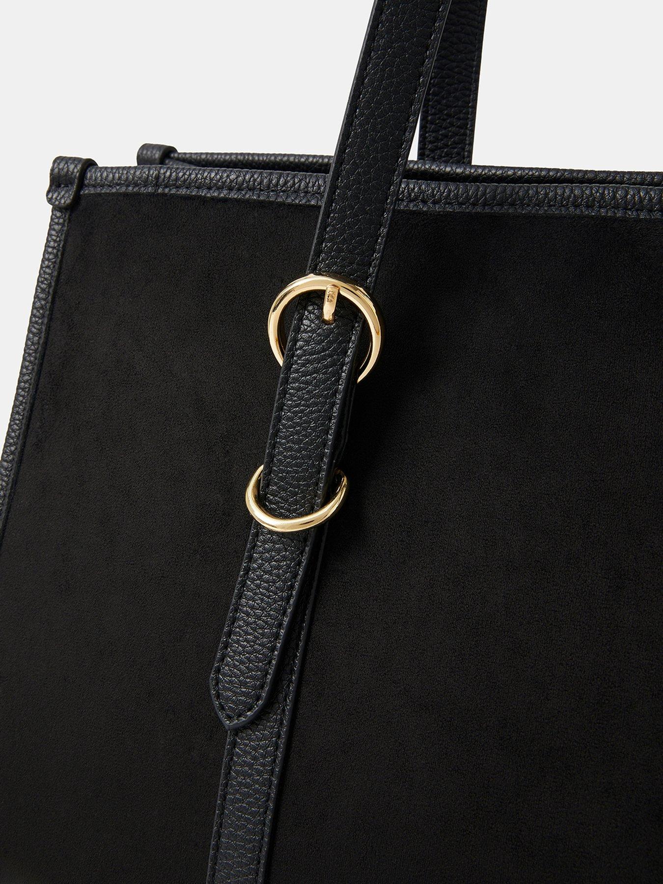 Image 4 of 4 of Accessorize Buckle Strap Suedette Shoulder Bag - Black