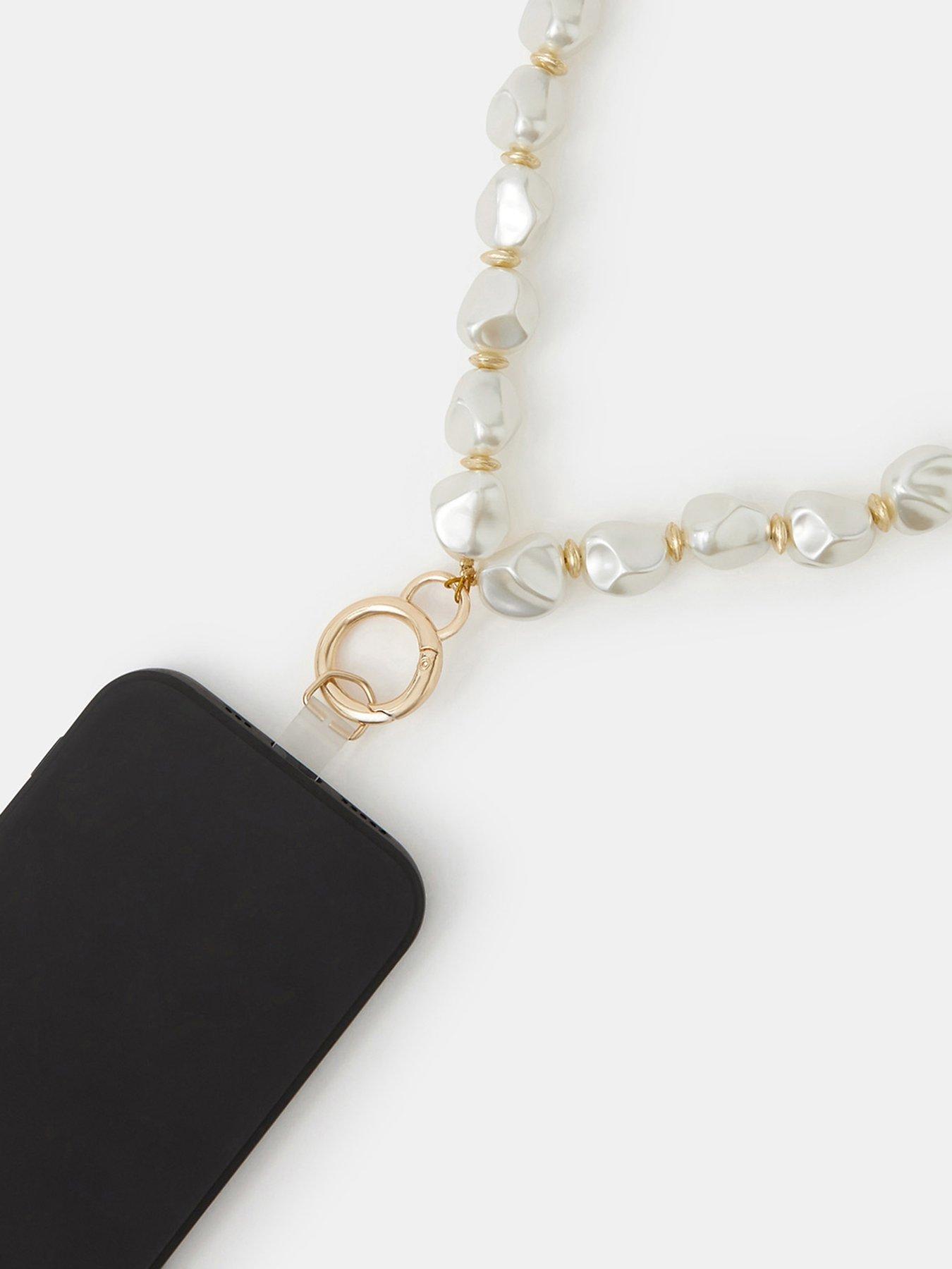 Image 3 of 3 of Accessorize Large Pearl Phone Strap - Cream