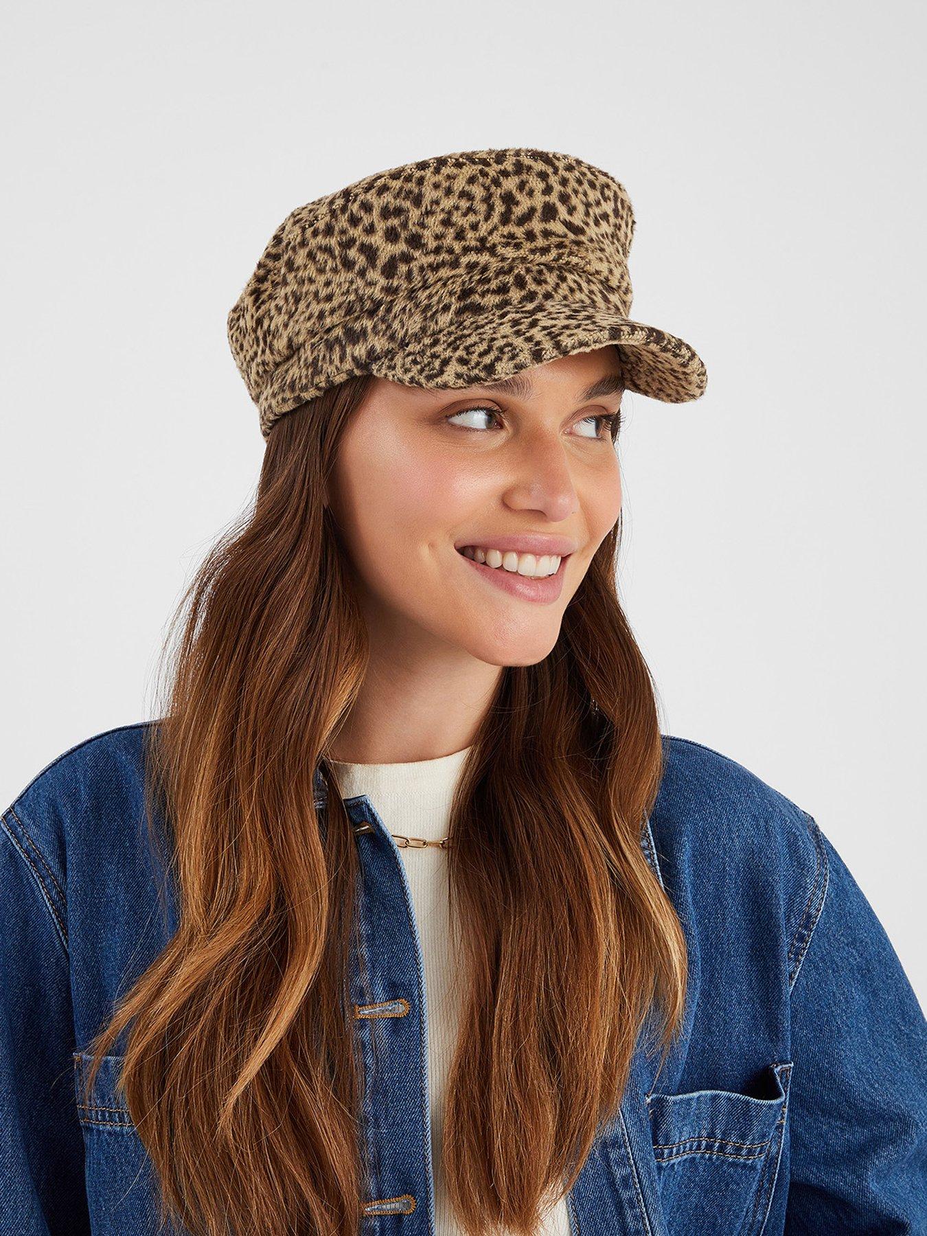 Image 2 of 4 of Accessorize Cheetah Print Baker Boy Hat - Brown