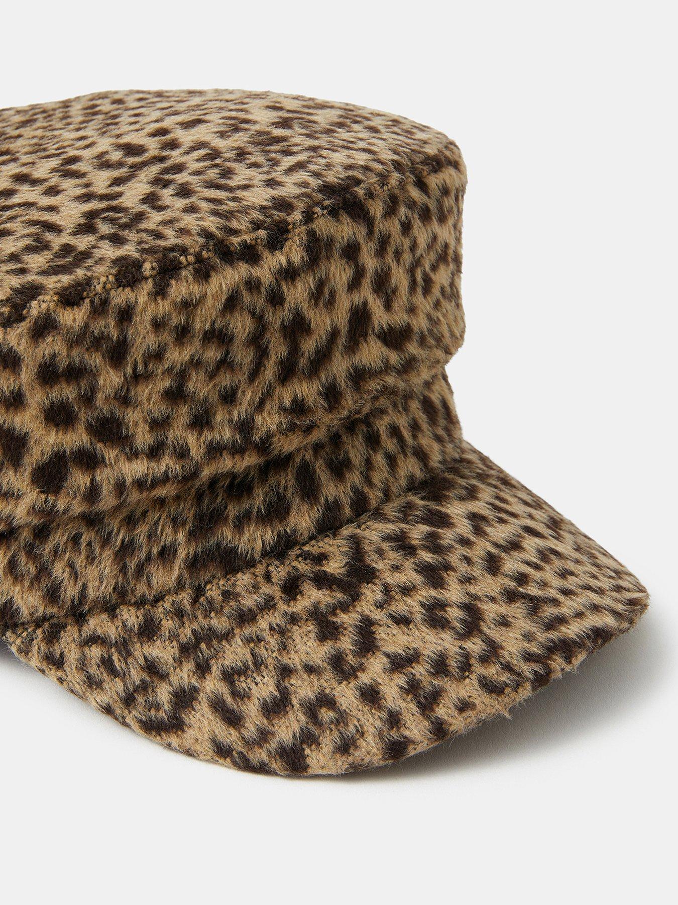 Image 4 of 4 of Accessorize Cheetah Print Baker Boy Hat - Brown