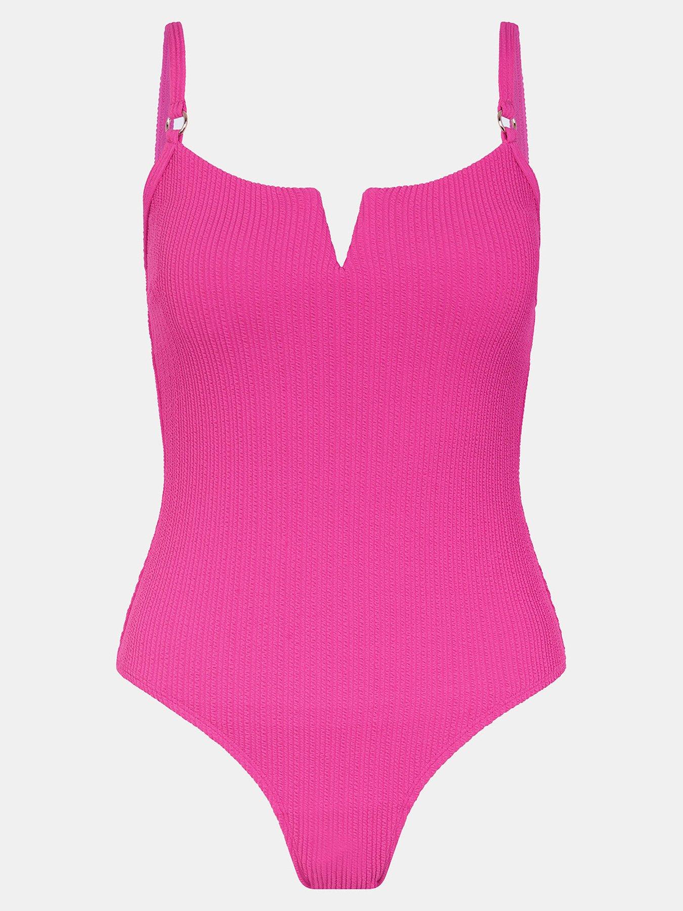Image 3 of 4 of Accessorize V-Front Textured Swimsuit - Pink