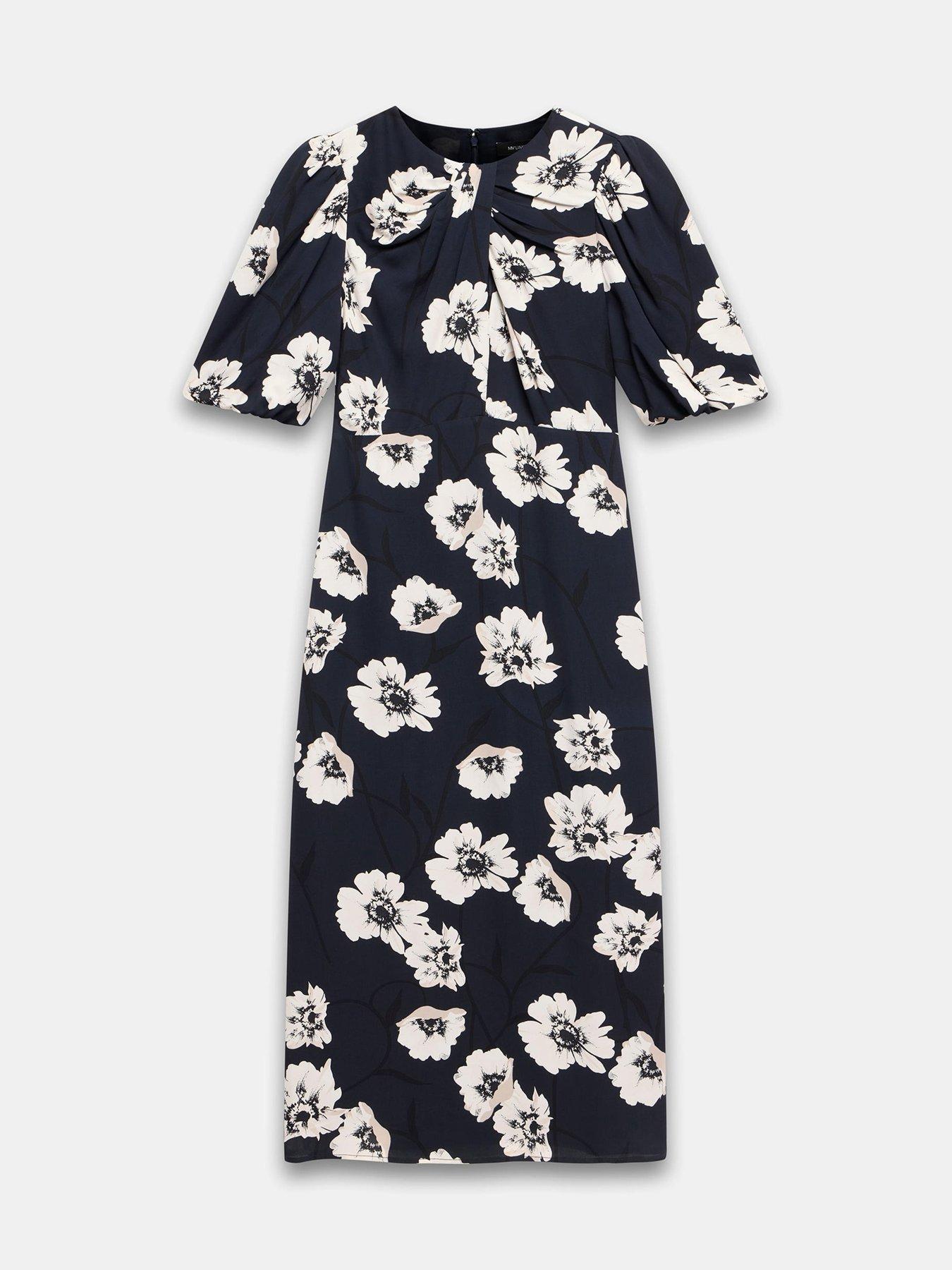  image of mint-velvet-navy-floral-print-dress-blue