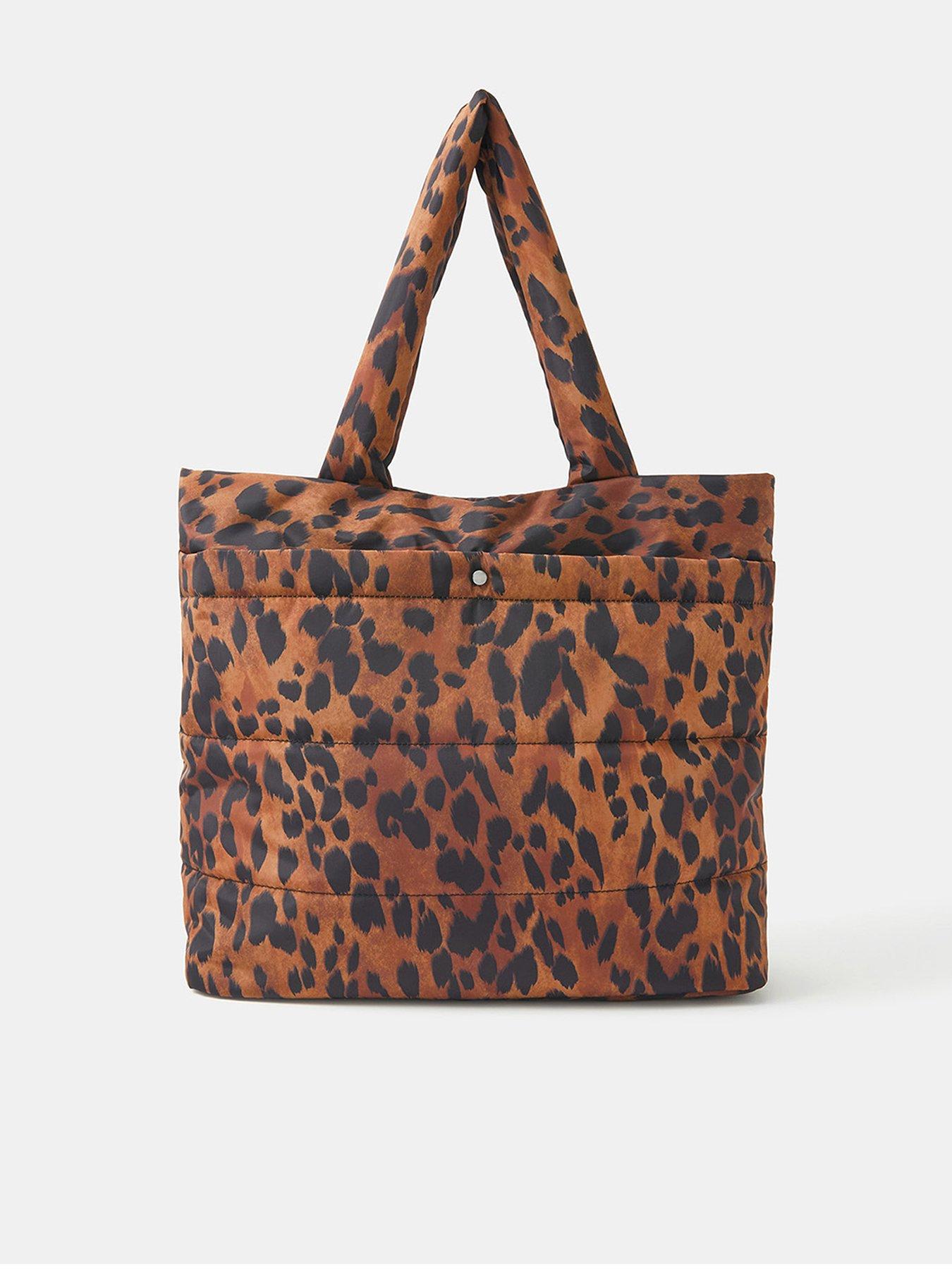 Image 1 of 5 of Accessorize Animal Print Quilted Shopper Bag - Brown