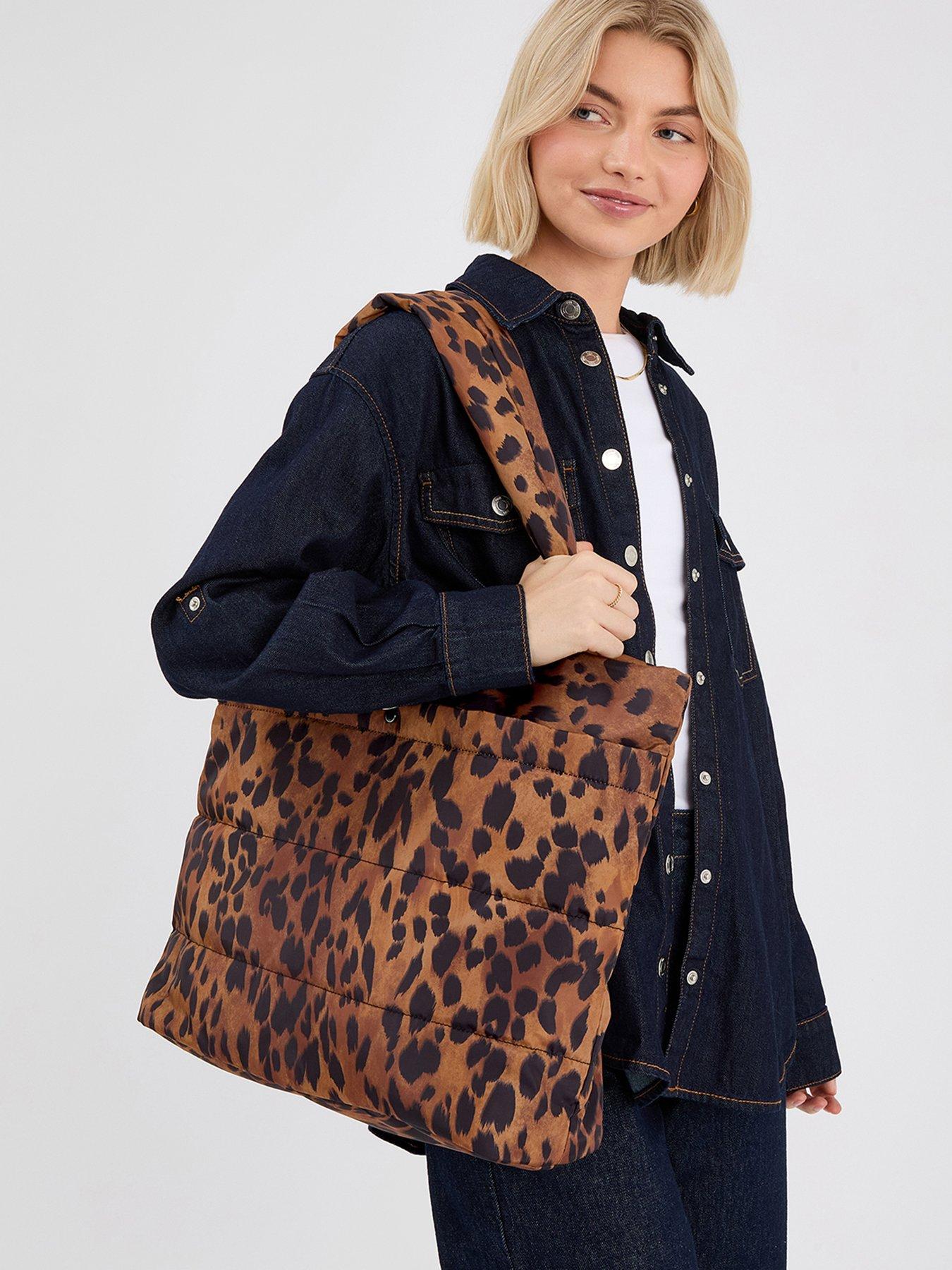 Image 2 of 5 of Accessorize Animal Print Quilted Shopper Bag - Brown