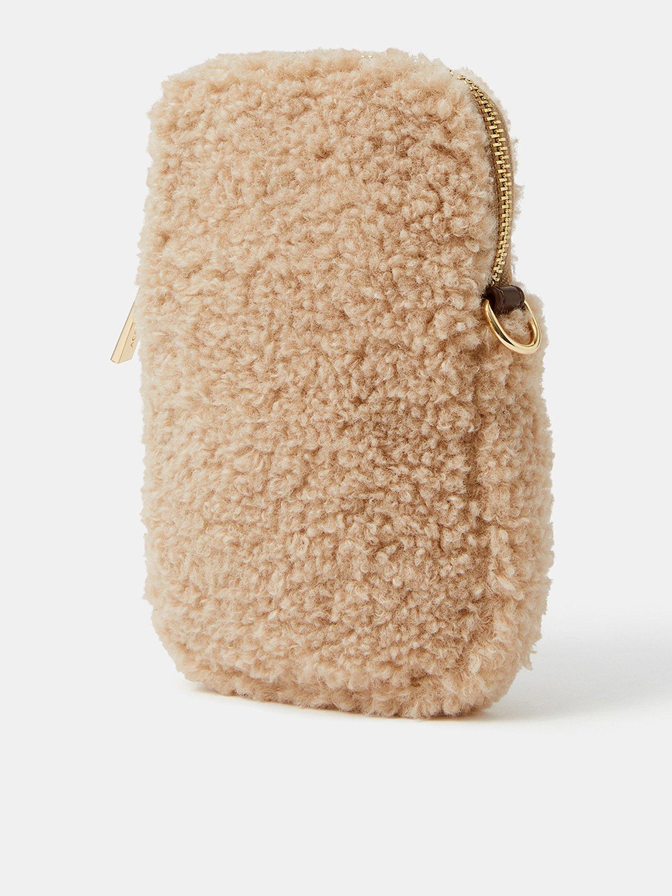 Image 2 of 4 of Accessorize Borg Phone Bag - Cream