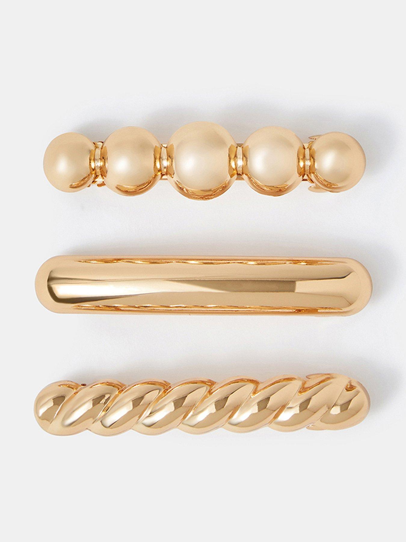 Image 1 of 2 of Accessorize 3-Pack Textured Barrette Hair Clips - Gold
