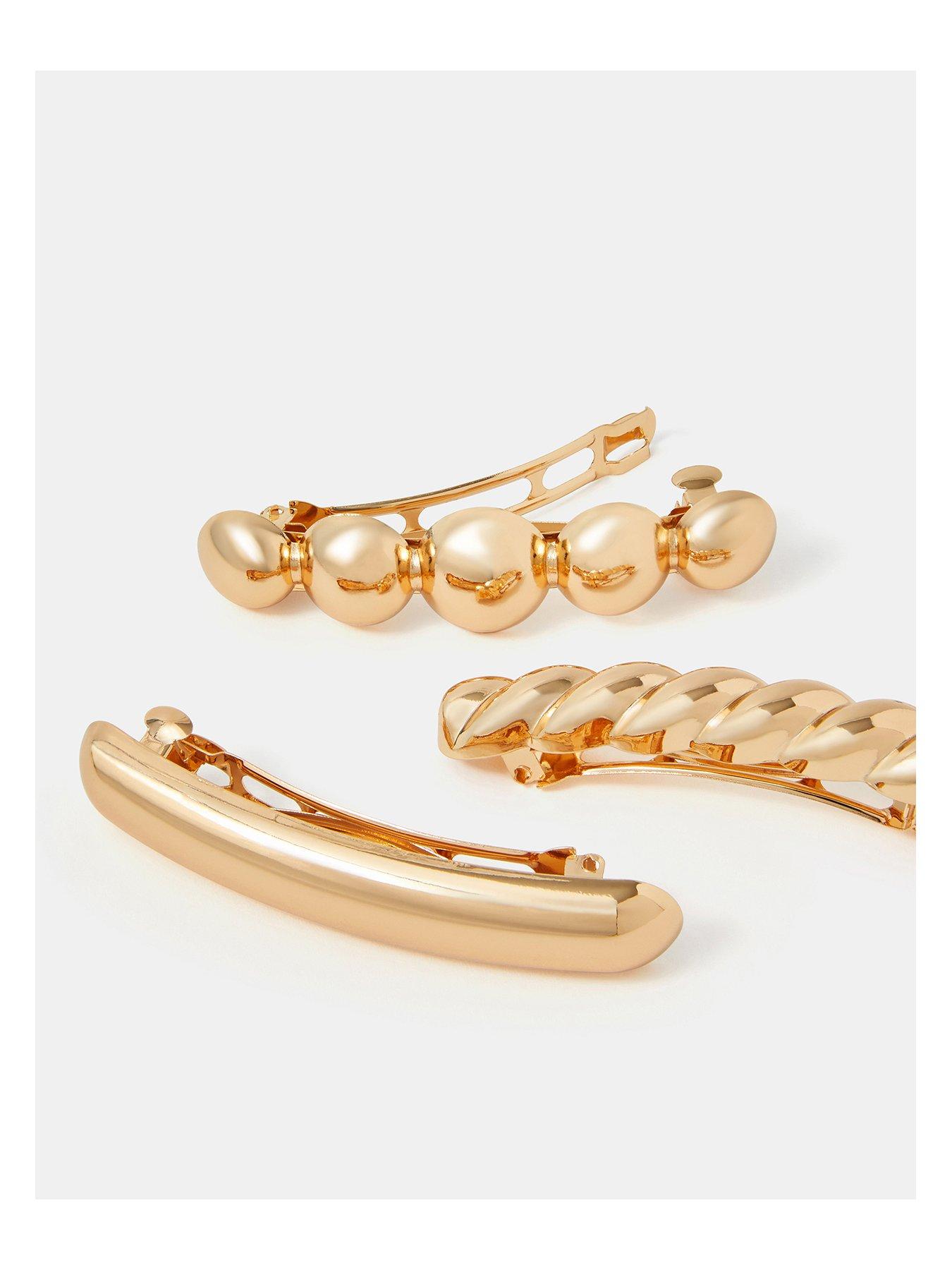 Image 2 of 2 of Accessorize 3-Pack Textured Barrette Hair Clips - Gold