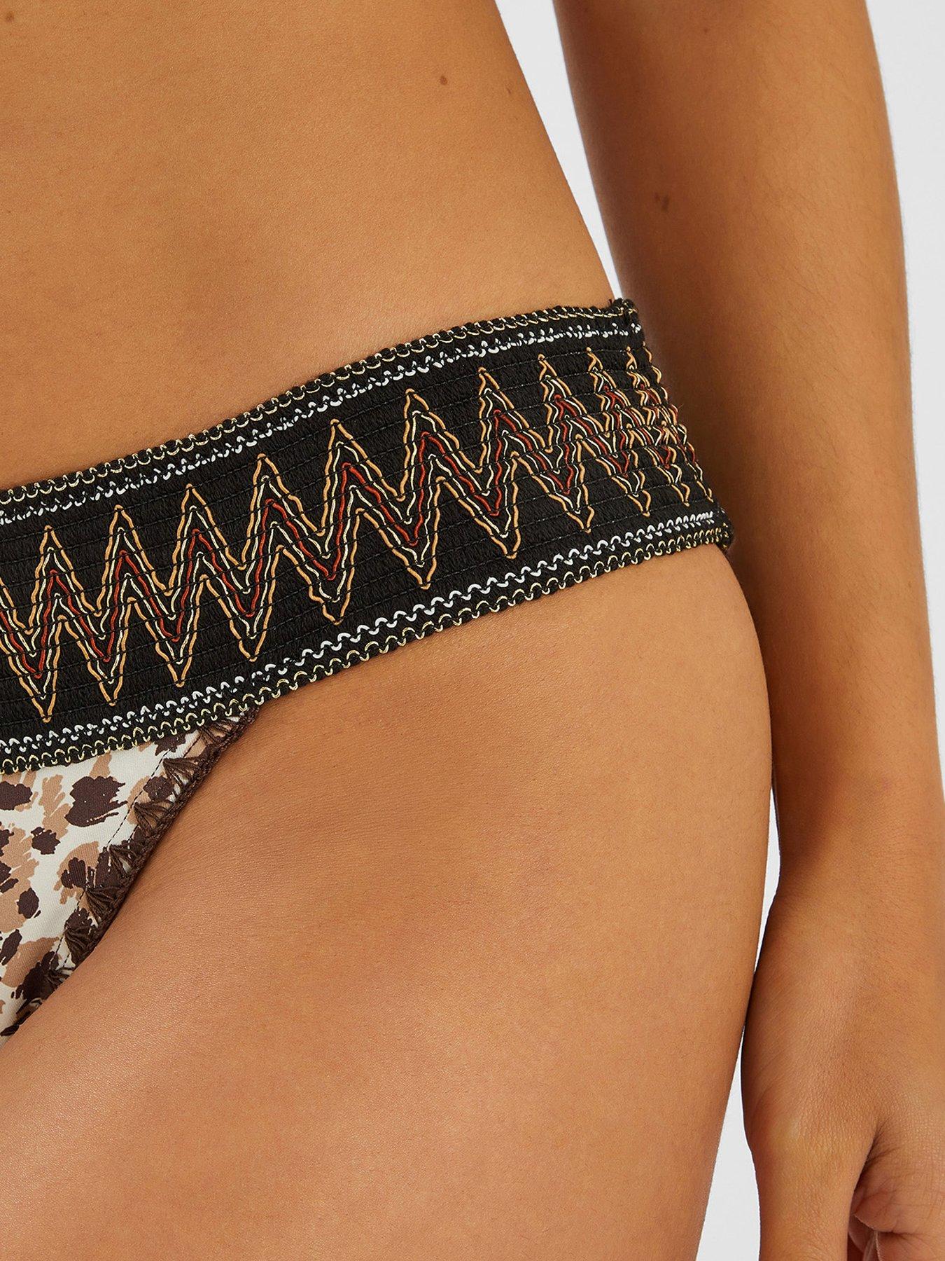 Image 4 of 4 of Accessorize Leopard Print Band Bikini Bottoms - Brown
