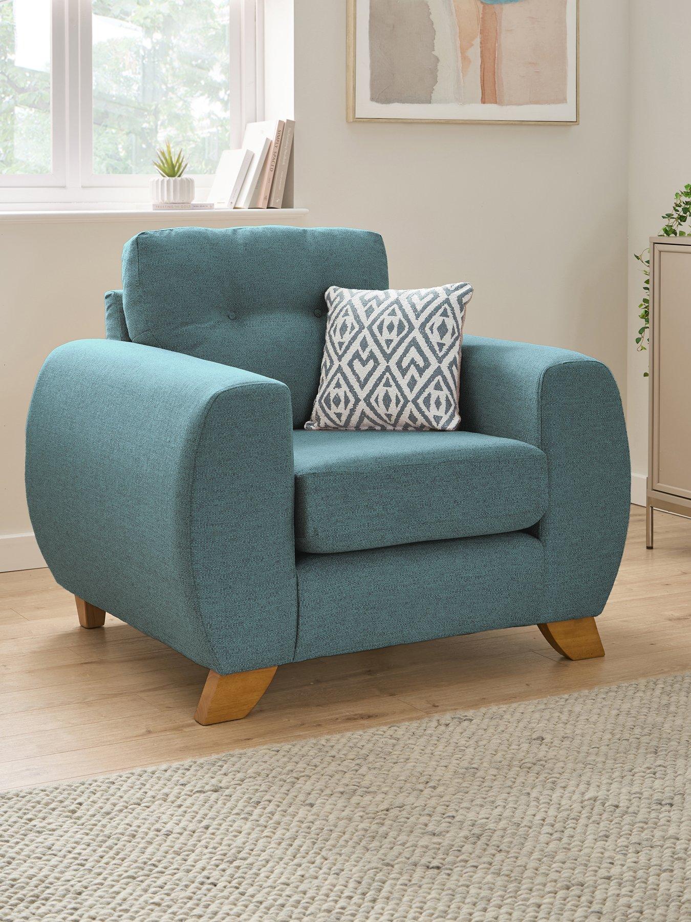 Image 1 of 7 of The Very Collection Prent Fabric&nbsp;Armchair - Teal&nbsp;- Made to order in the UK&nbsp;- Made to order in the UK