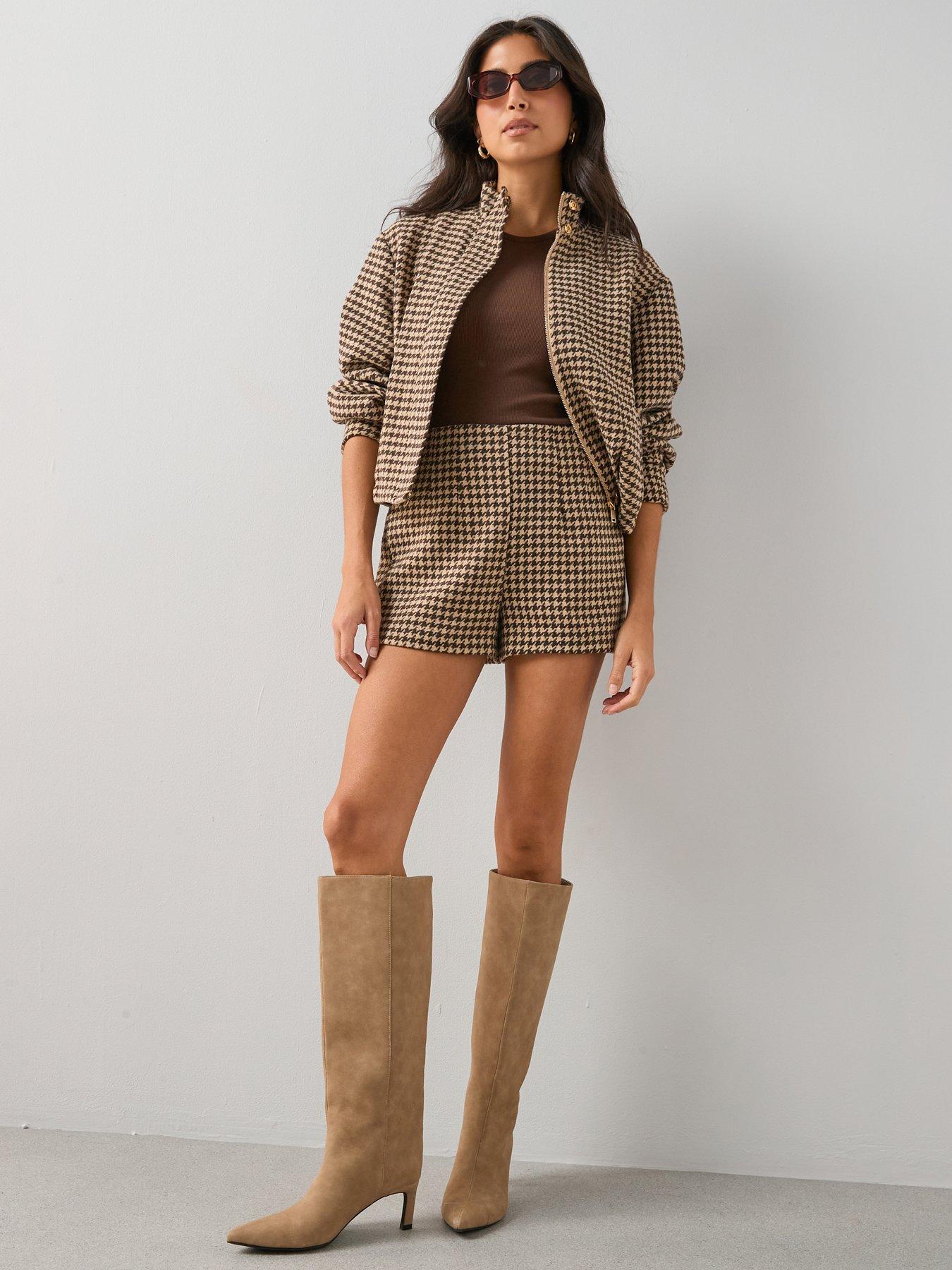 Image 1 of 6 of The Very Collection Houndstooth Shorts - Brown