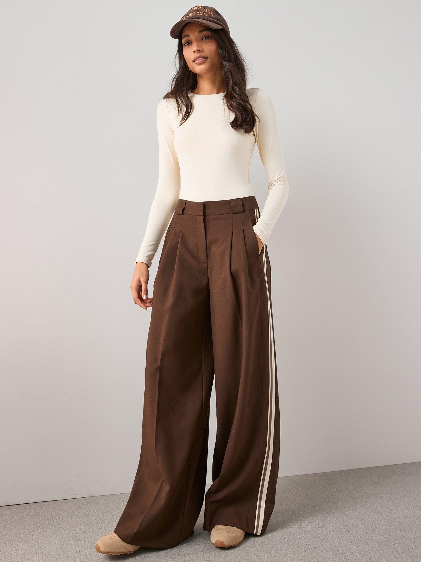  image of the-very-collection-side-stripe-smart-track-pant-brown