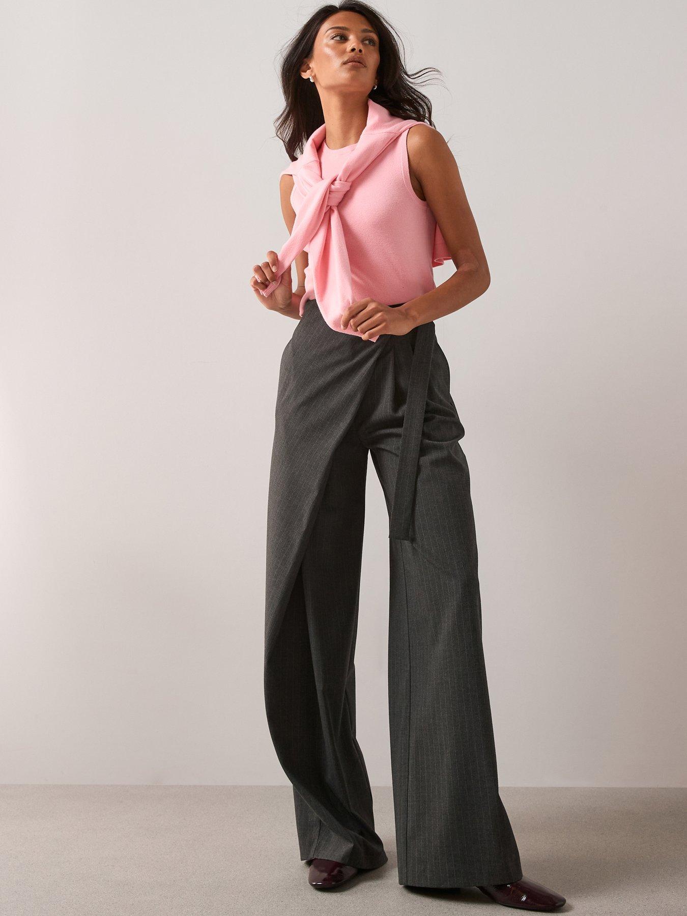The Very Collection Pinstripe Wrap Front Trouser - Grey