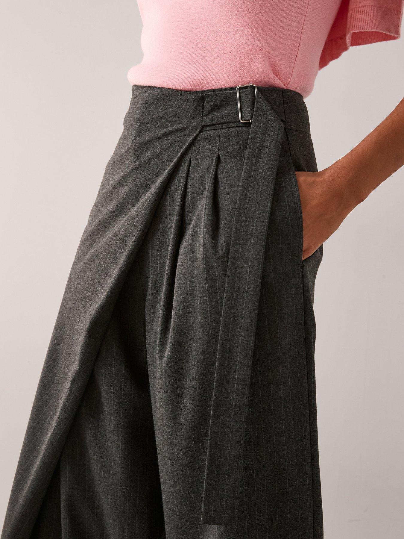 Image 4 of 7 of The Very Collection Pinstripe Wrap Front Trouser - Grey