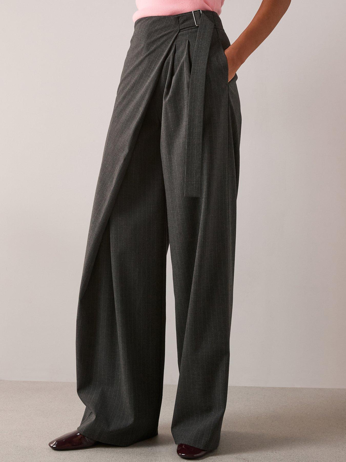 Image 5 of 7 of The Very Collection Pinstripe Wrap Front Trouser - Grey
