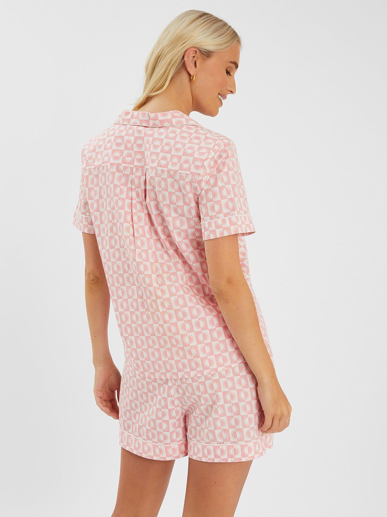 Image 2 of 3 of Accessorize Checkerboard Sun Print Short Pyjamas Set - Pink