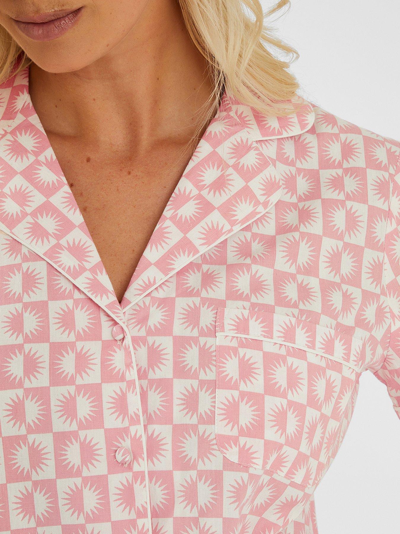 Image 3 of 3 of Accessorize Checkerboard Sun Print Short Pyjamas Set - Pink