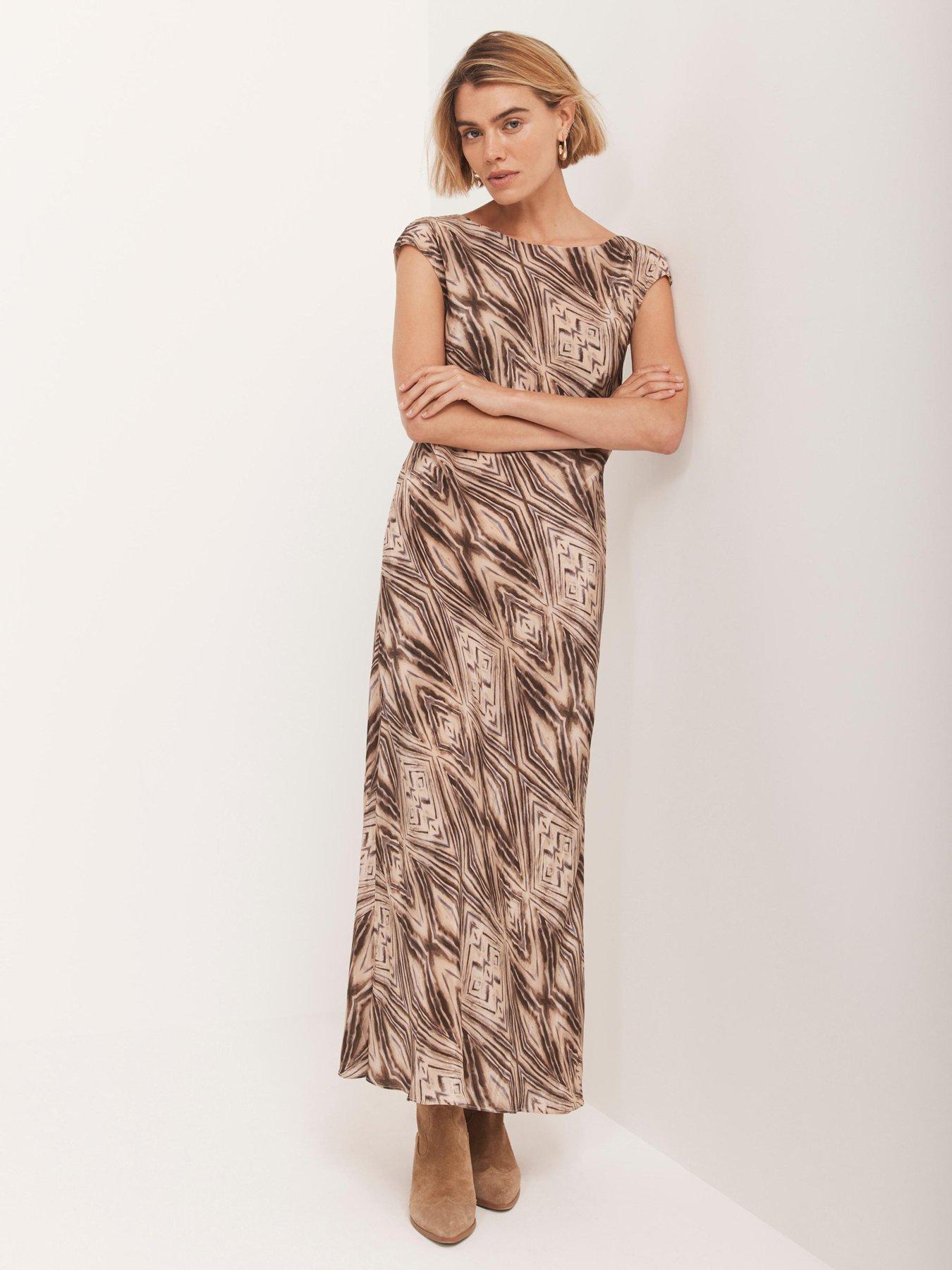 Mint Velvet Geo Print Bias Dress - Brown