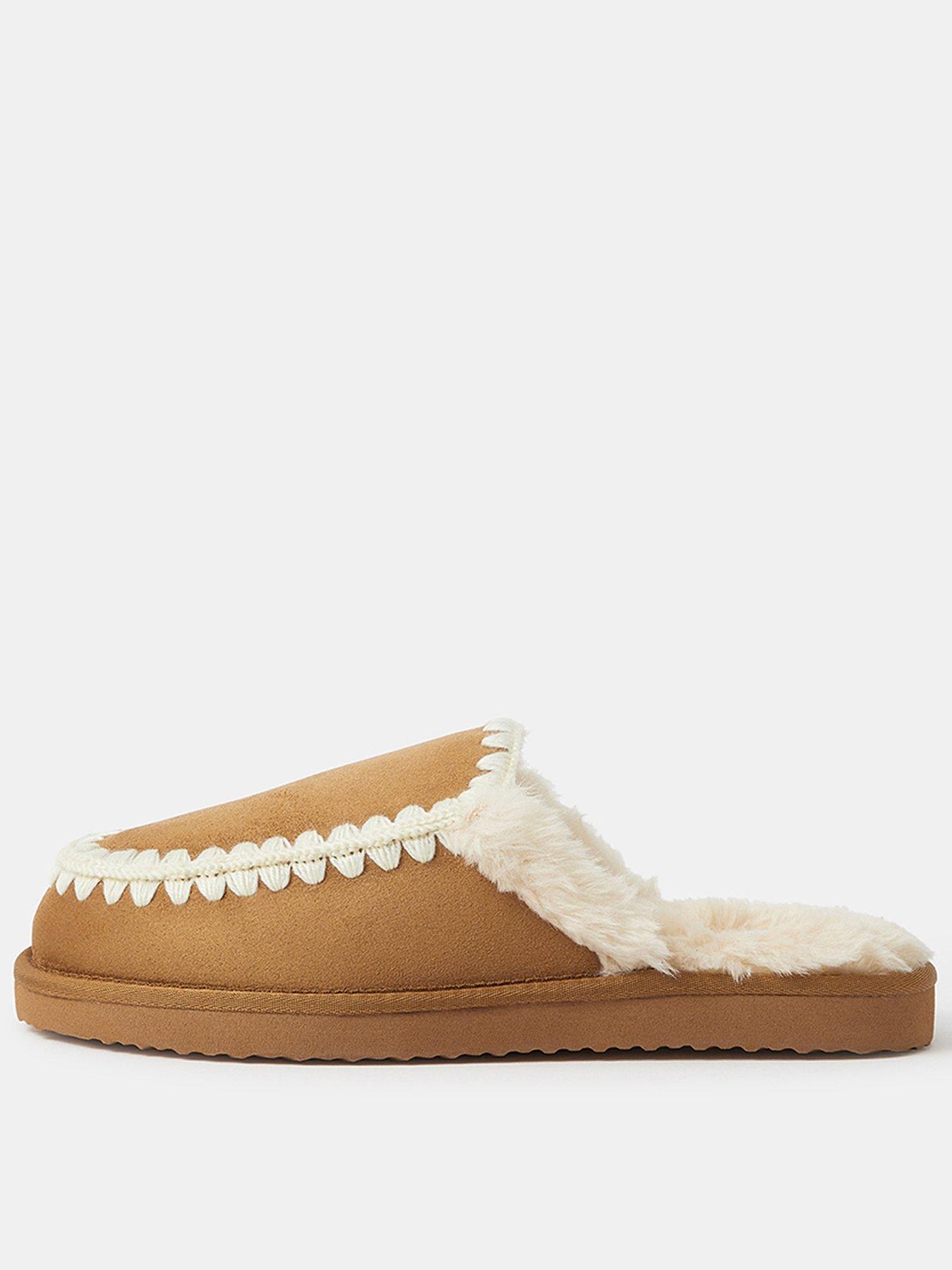 Image 1 of 4 of Accessorize Whipstitch Suedette Mules - Brown