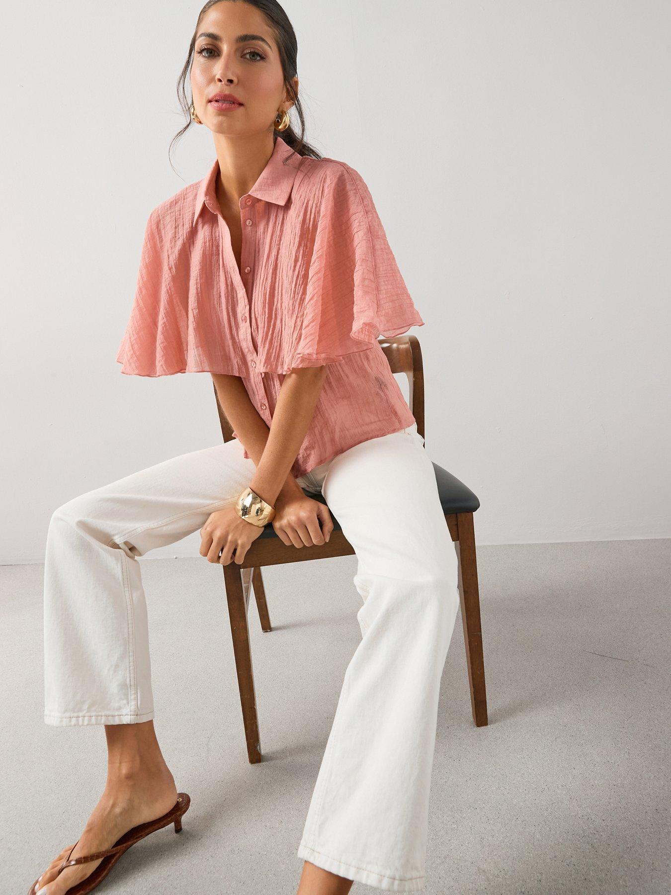 front image of the-very-collection-textured-sheer-cape-blouse-pink
