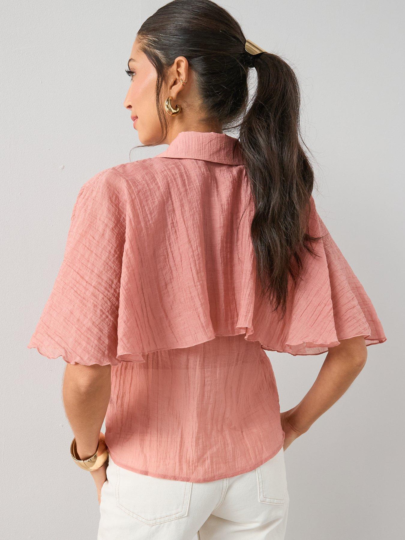 stillFront image of the-very-collection-textured-sheer-cape-blouse-pink