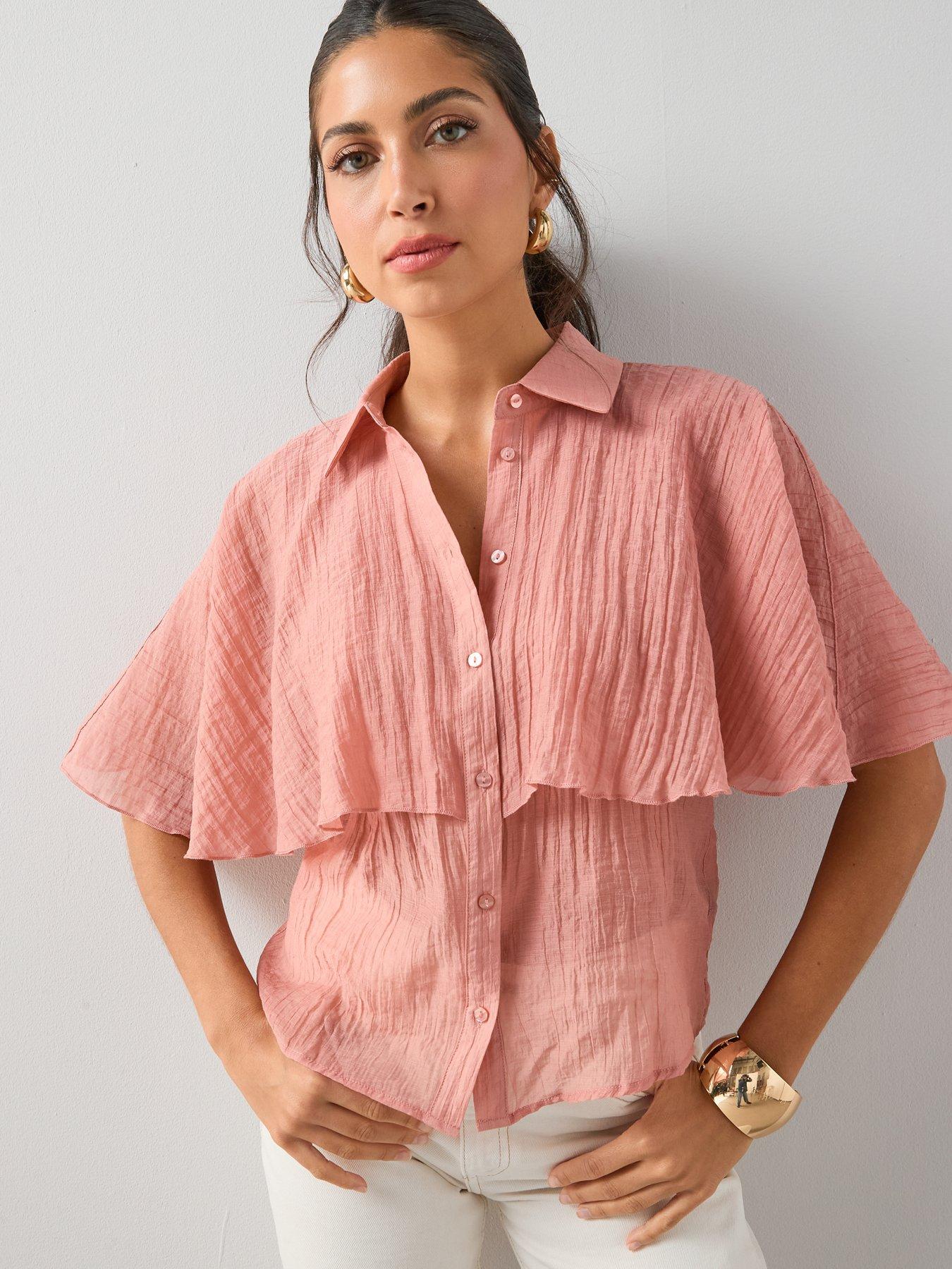  image of the-very-collection-textured-sheer-cape-blouse-pink